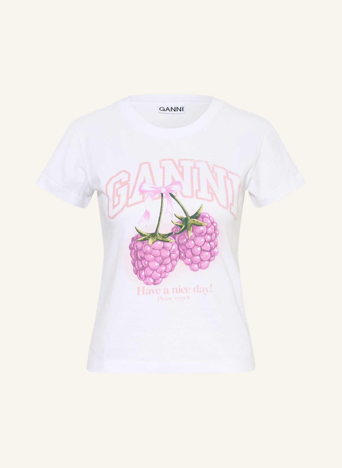 GANNI T-Shirt: WEISS / ROSÉ / GRÜN