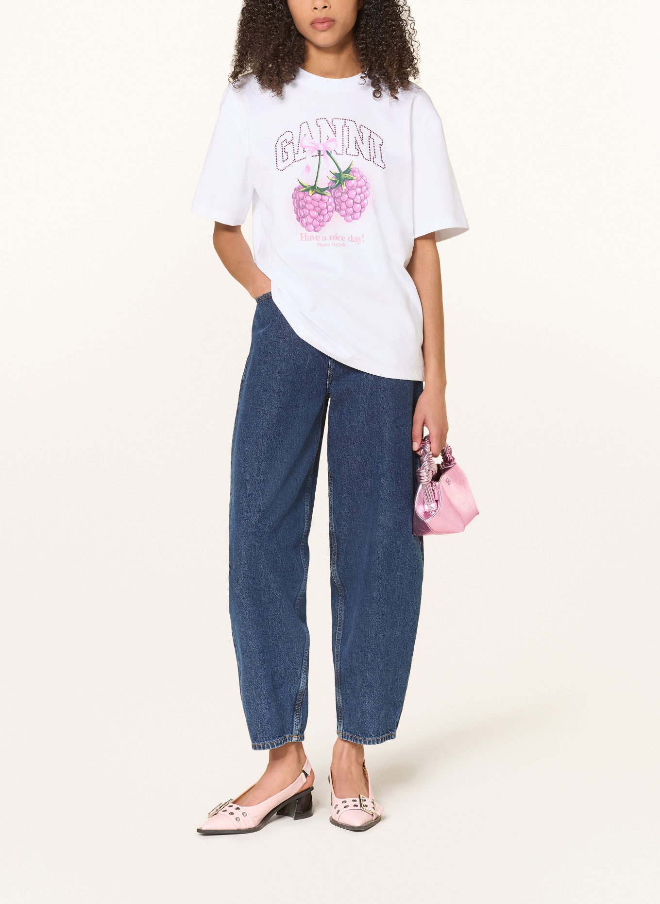 GANNI Koszulka z kamieniami ozdobnymi: BIAŁY