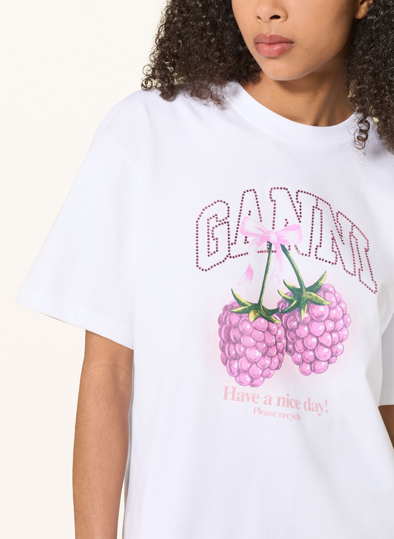 GANNI Koszulka z kamieniami ozdobnymi: BIAŁY