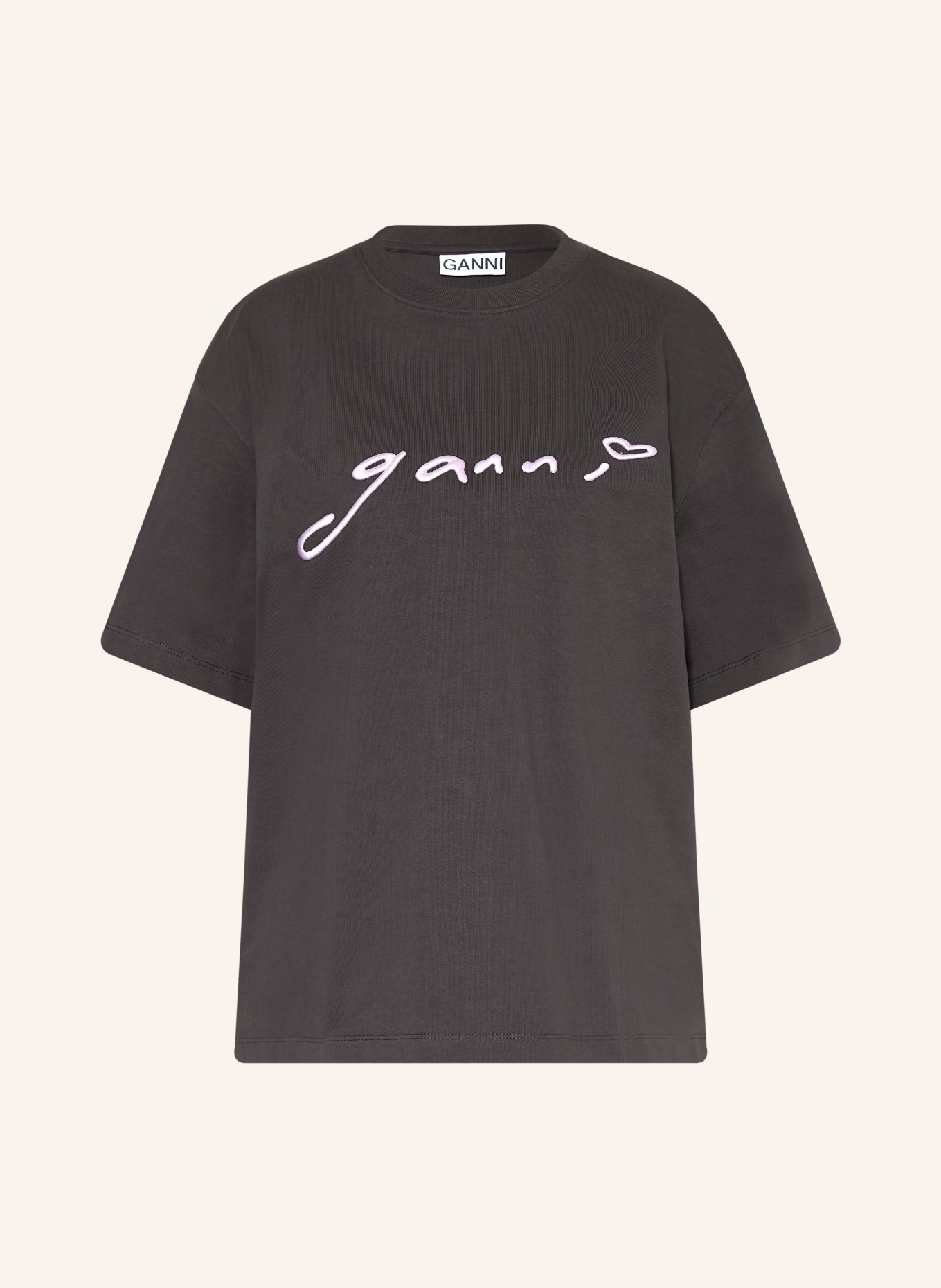GANNI T-Shirt: DUNKELGRAU / HELLLILA