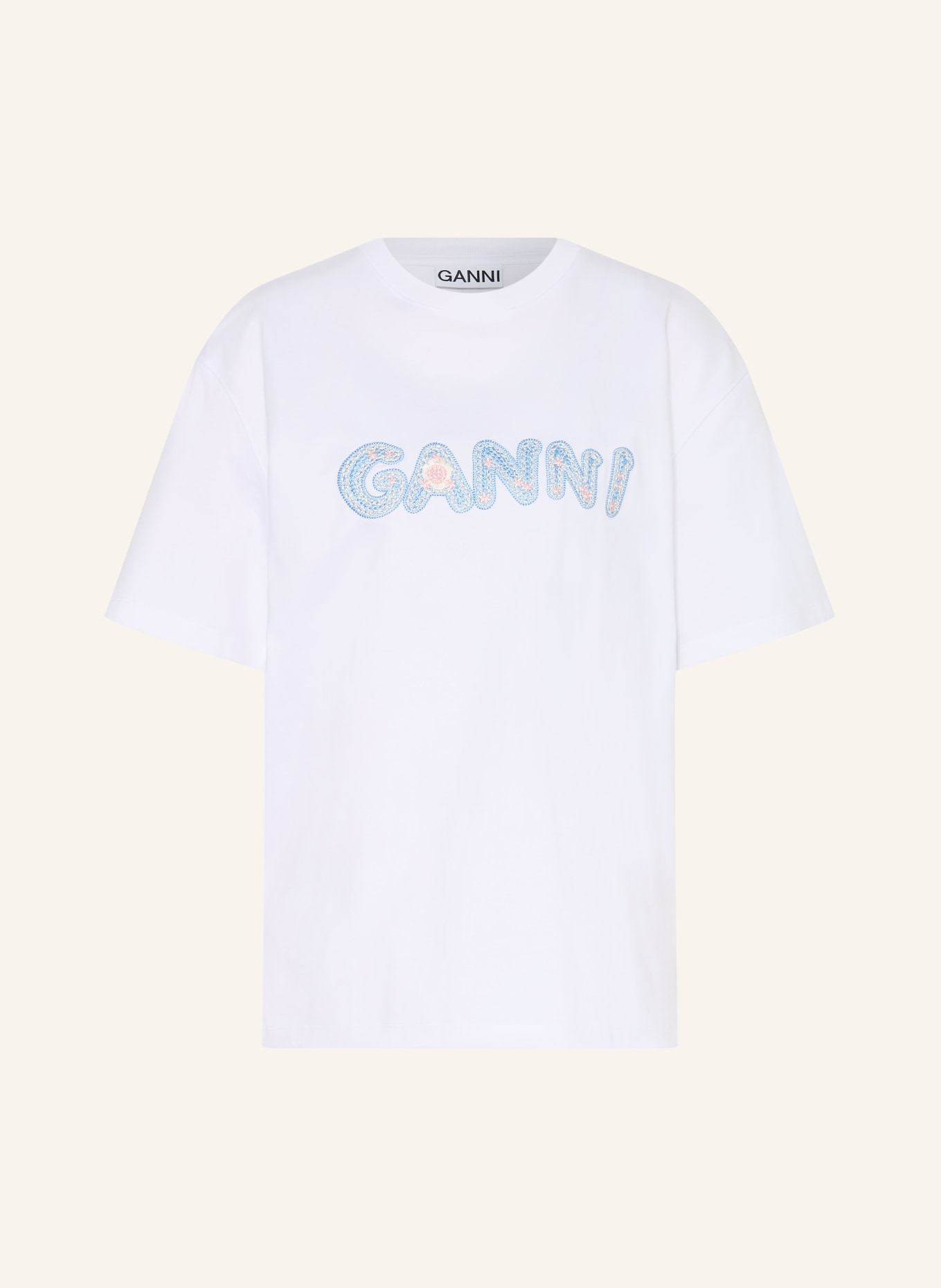 GANNI T-Shirt: WEISS / HELLBLAU