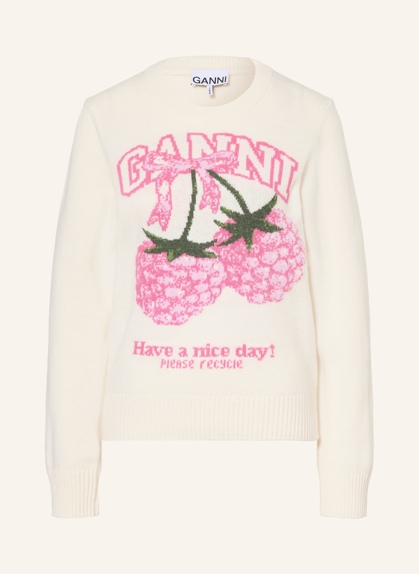 GANNI sweter: ECRU / MOCNORÓŻOWY / ZIELONY