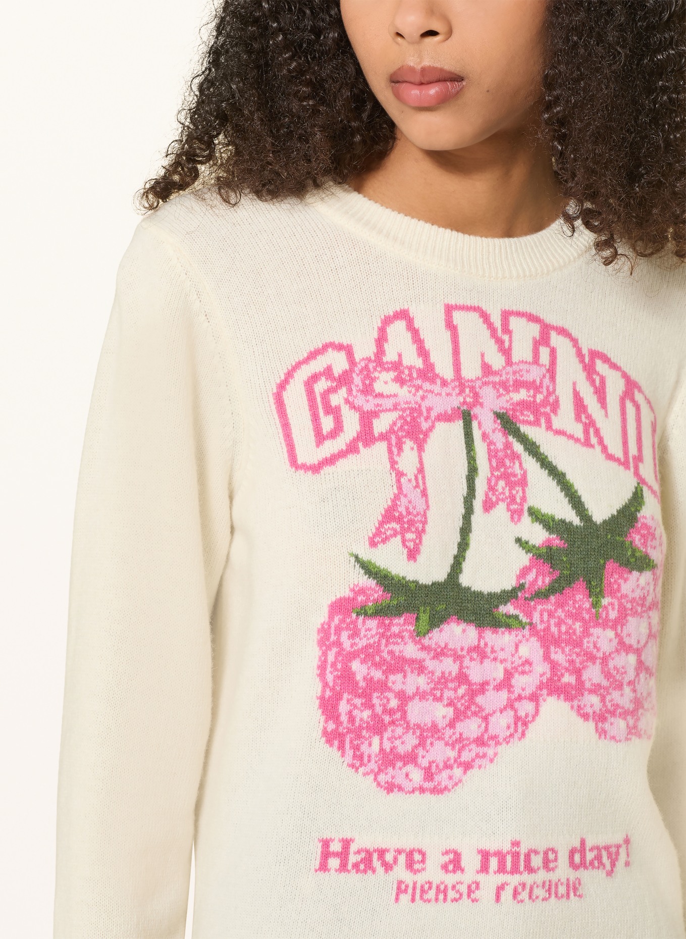 GANNI sweter: ECRU / MOCNORÓŻOWY / ZIELONY