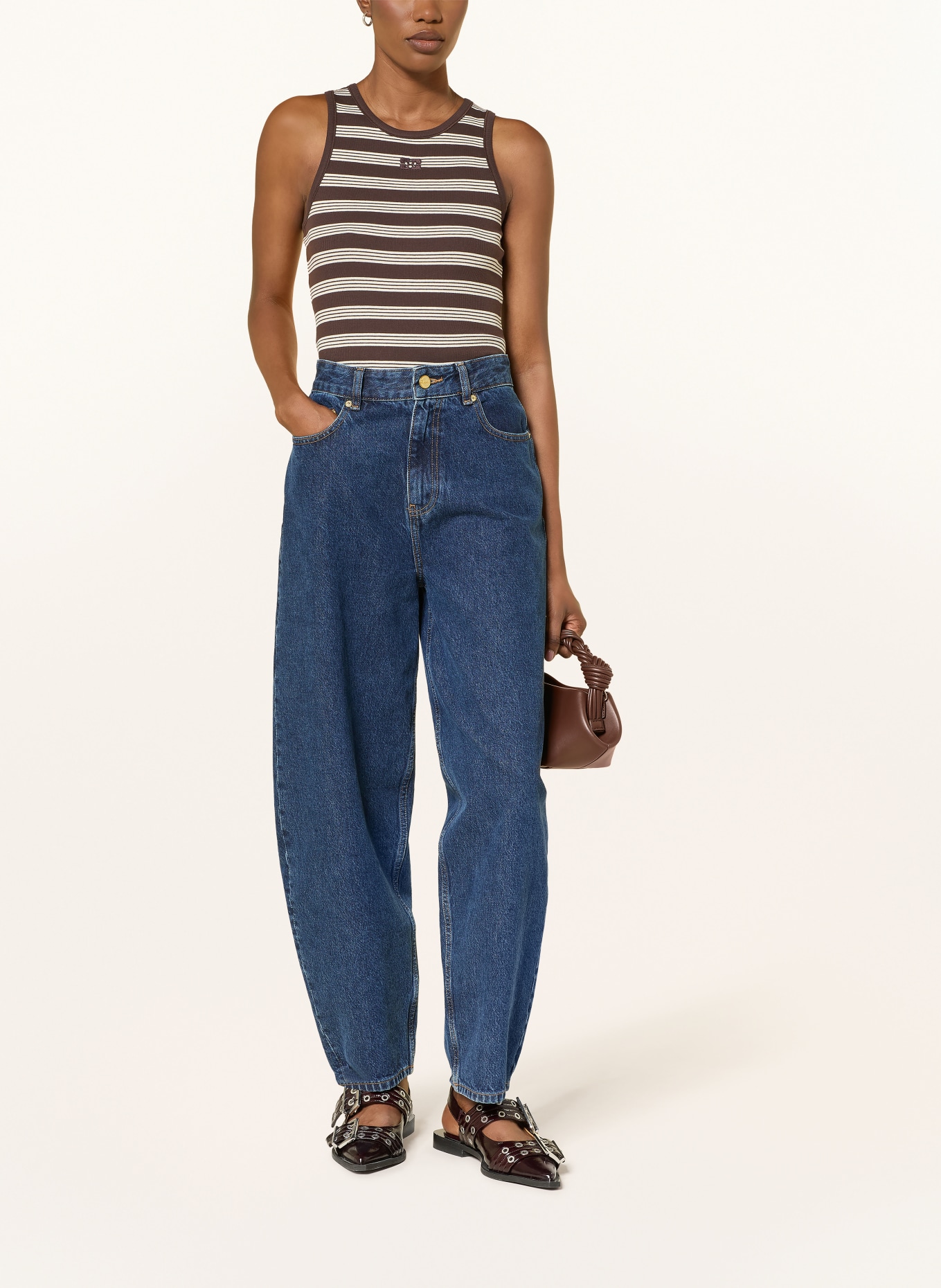 GANNI Top: DARK BROWN / ECRU