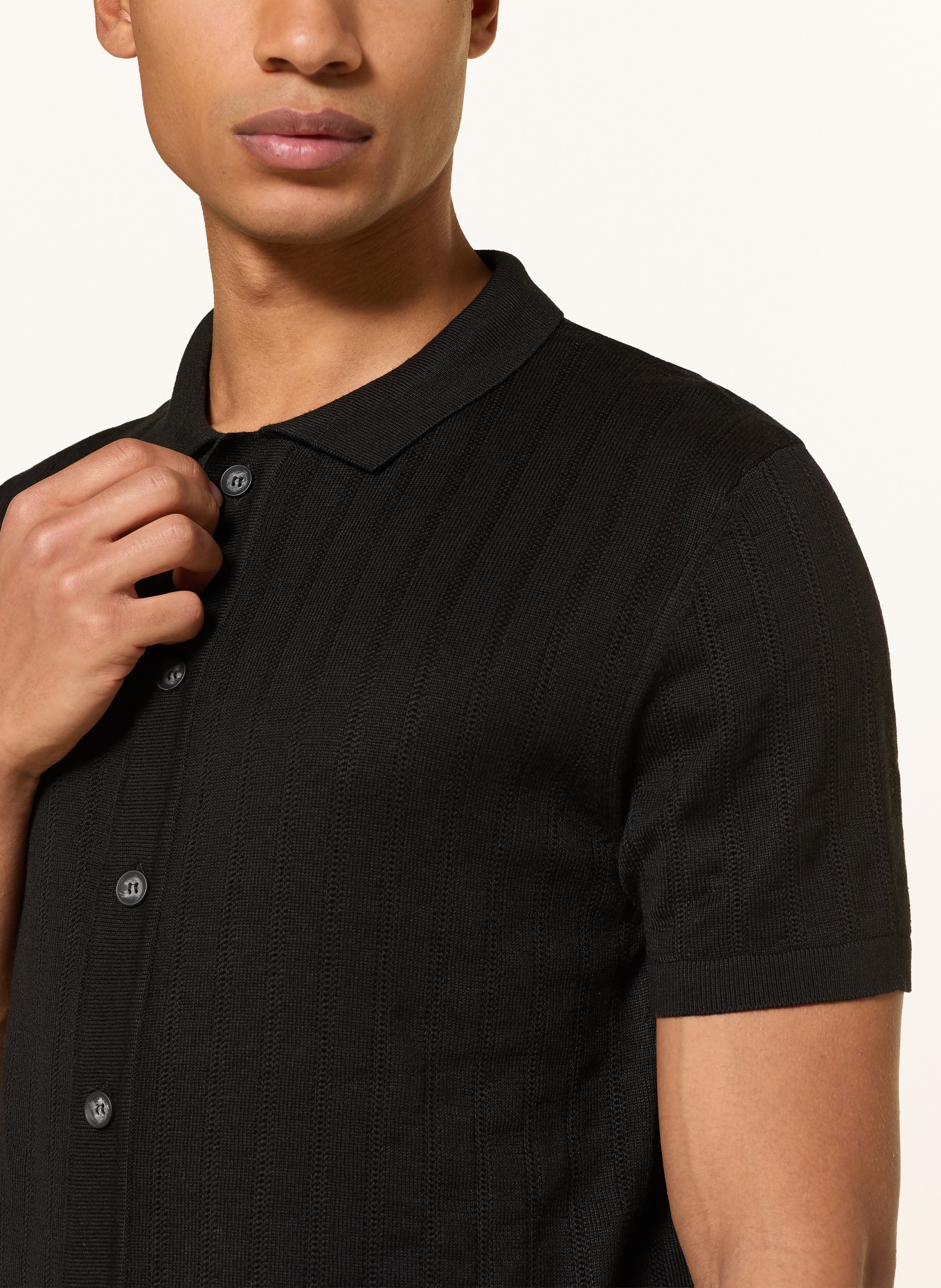 PAUL Pletená košile Slim Fit: ČERNÁ