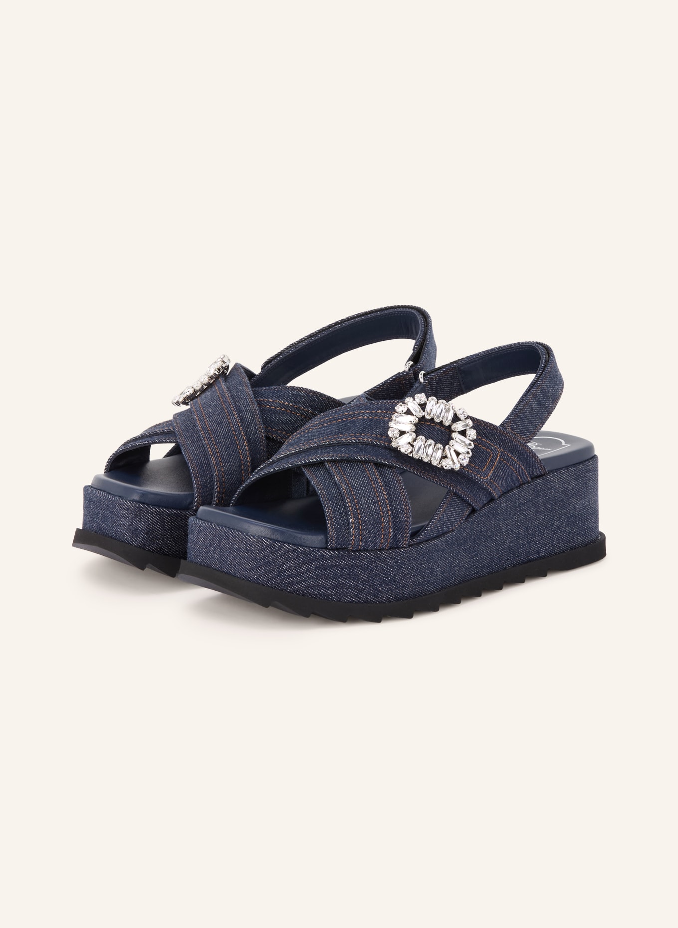 Roger Vivier Plateau-Sandalen mit Schmucksteinen: DUNKELBLAU