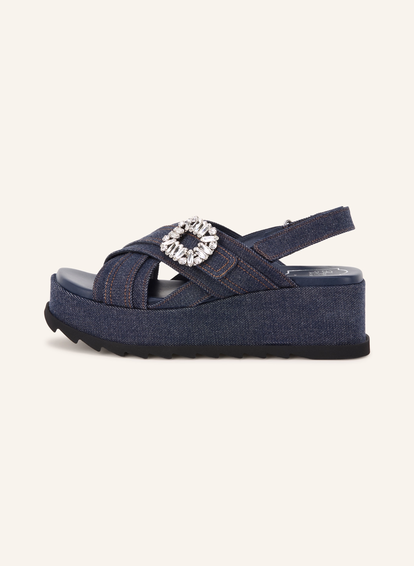 Roger Vivier Plateau-Sandalen mit Schmucksteinen: DUNKELBLAU
