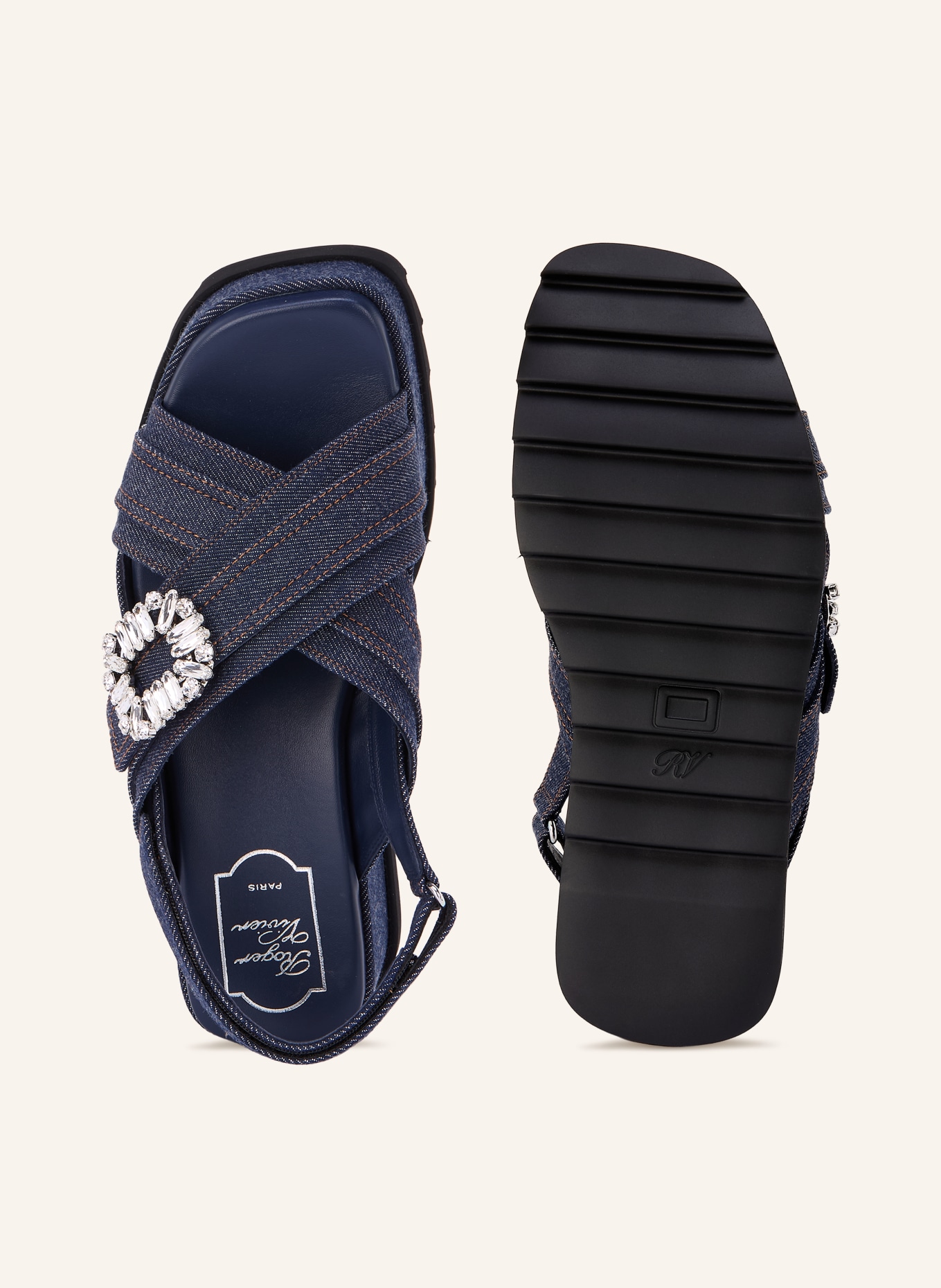 Roger Vivier Plateau-Sandalen mit Schmucksteinen: DUNKELBLAU