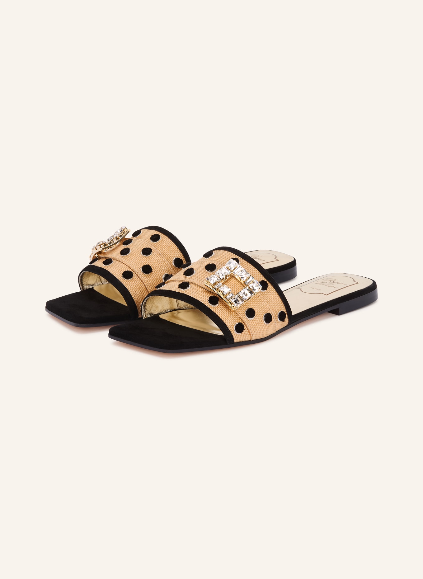 Roger Vivier Pantoletten VIV mit Schmucksteinen: BEIGE / SCHWARZ