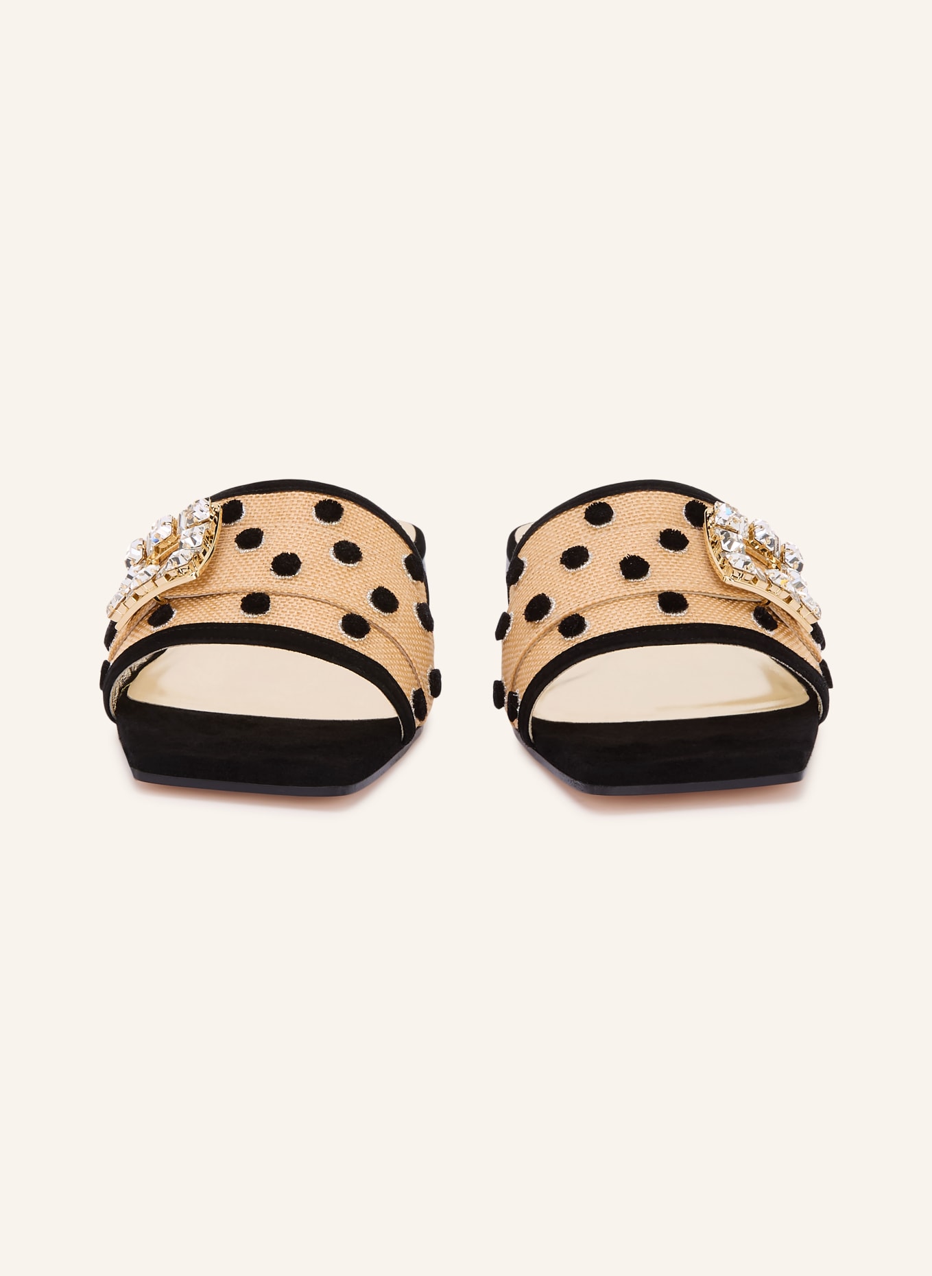 Roger Vivier Pantoletten VIV mit Schmucksteinen: BEIGE / SCHWARZ
