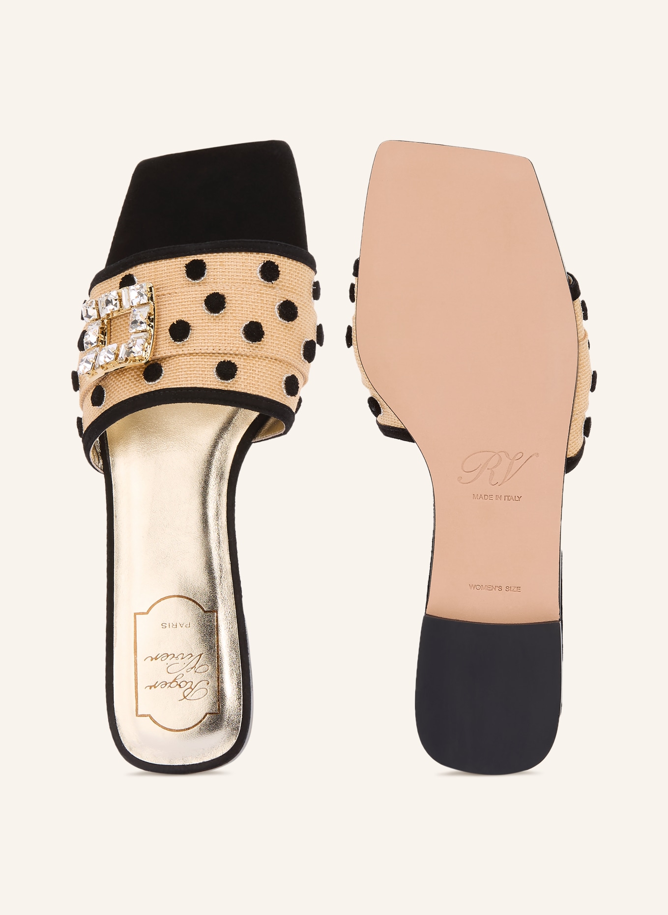 Roger Vivier Pantoletten VIV mit Schmucksteinen: BEIGE / SCHWARZ
