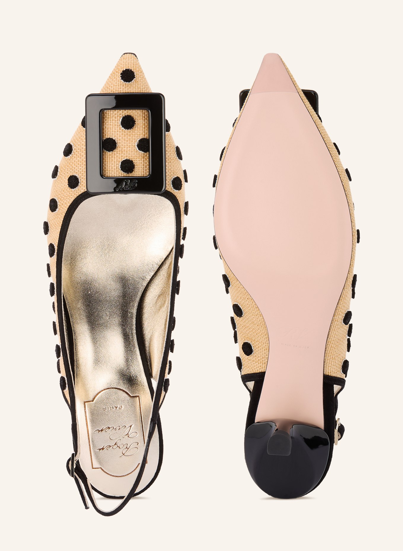 Roger Vivier Slingpumps VIRGULE: BEIGE / GOLD / SCHWARZ
