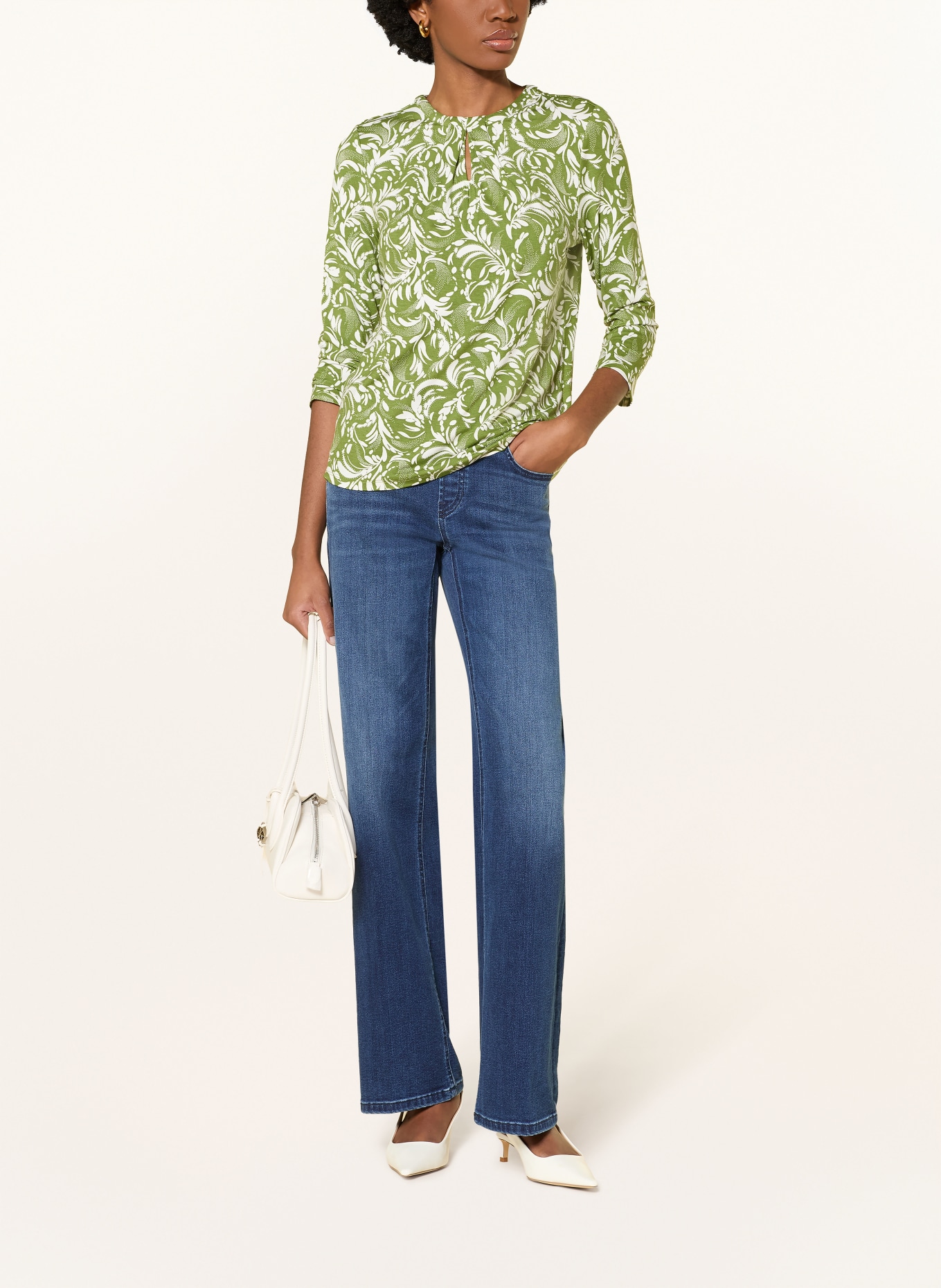 HOBBS Blusenshirt JULIA mit 3/4-Arm: GRÜN / WEISS