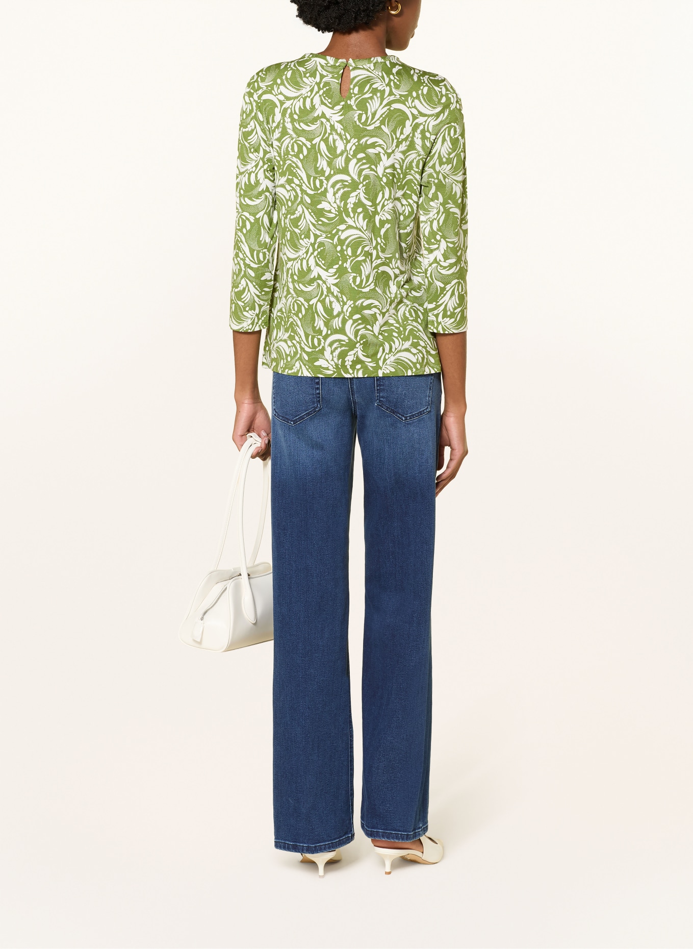 HOBBS Blusenshirt JULIA mit 3/4-Arm: GRÜN / WEISS