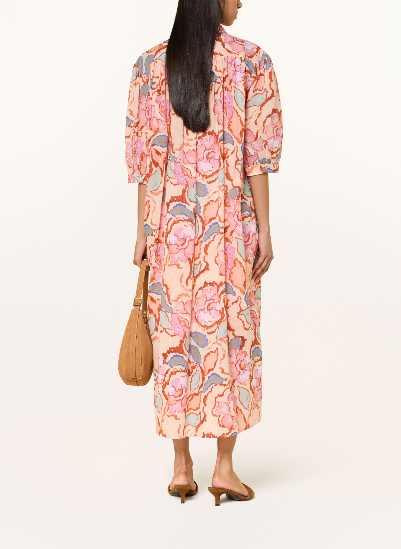 SUNCOO CADIX-overhemdjurk met 3/4-mouwen: LICHTORANJE / ROZE / BLAUW