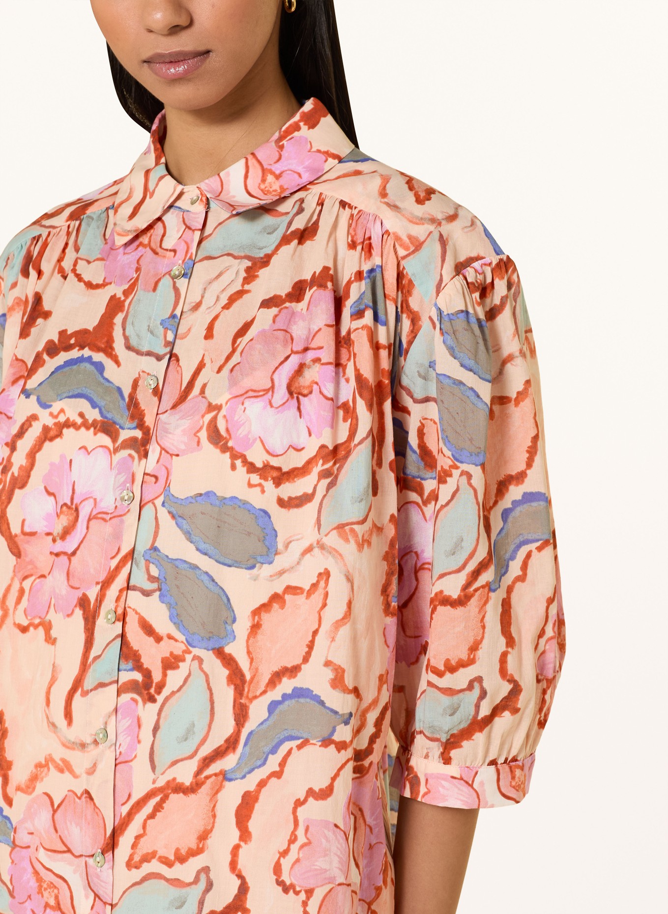 SUNCOO CADIX-overhemdjurk met 3/4-mouwen: LICHTORANJE / ROZE / BLAUW