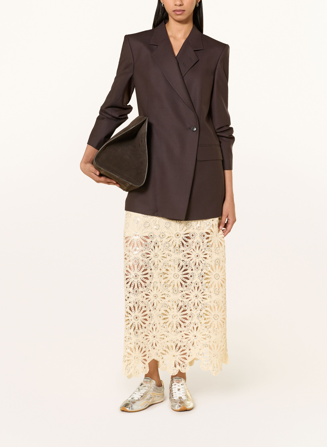 SUNCOO Spódnica szydełkowa FANNY z cekinami: BEŻOWY / SREBRNY