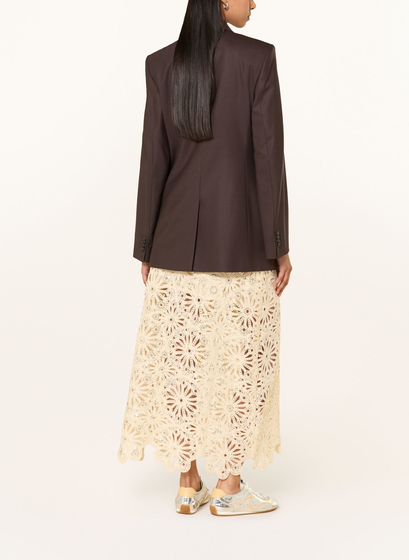 SUNCOO Spódnica szydełkowa FANNY z cekinami: BEŻOWY / SREBRNY