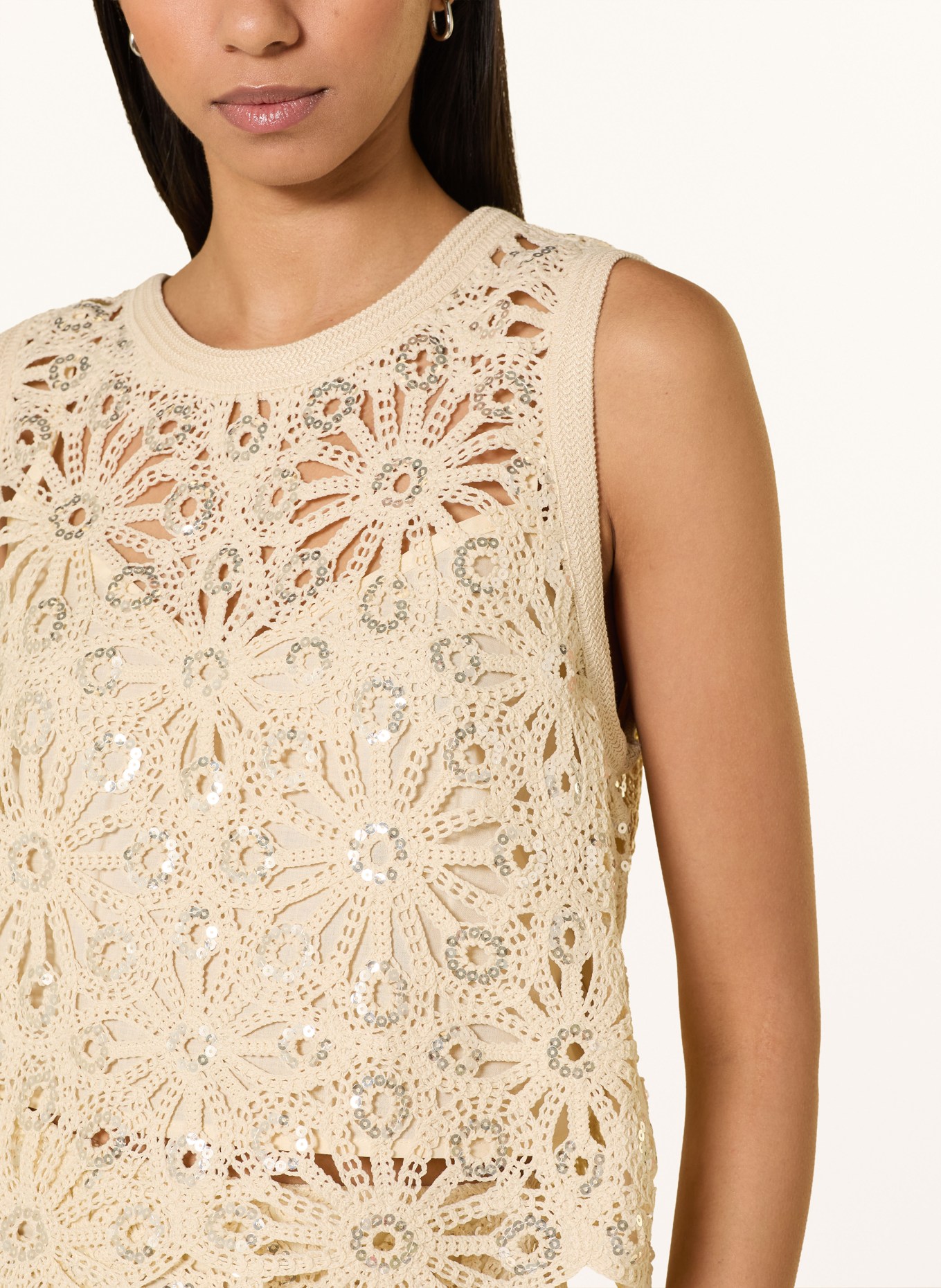SUNCOO Häkeltop LOIS mit Pailletten: ECRU