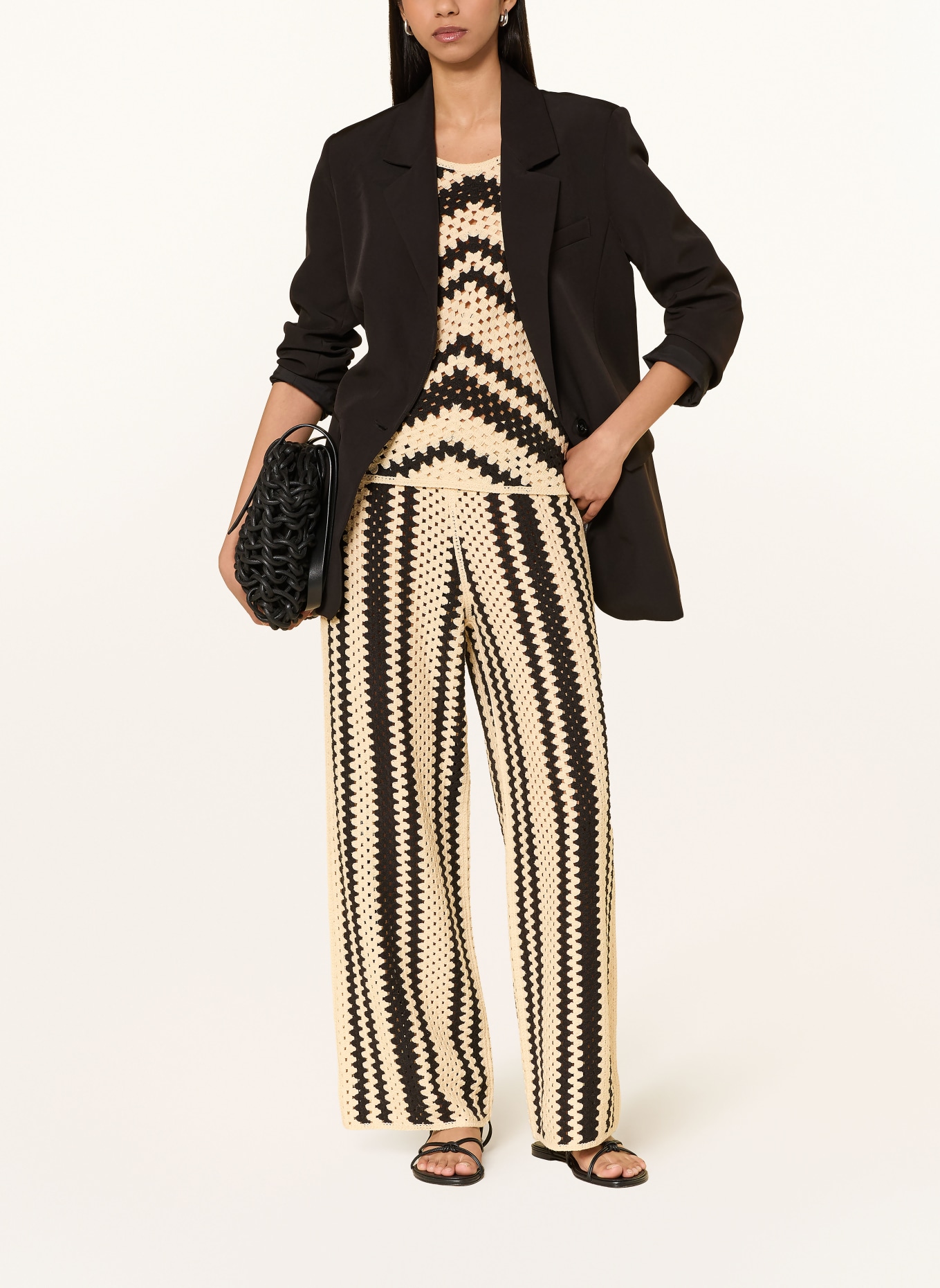 SUNCOO Gehaakte top PISSARO: BEIGE / ZWART