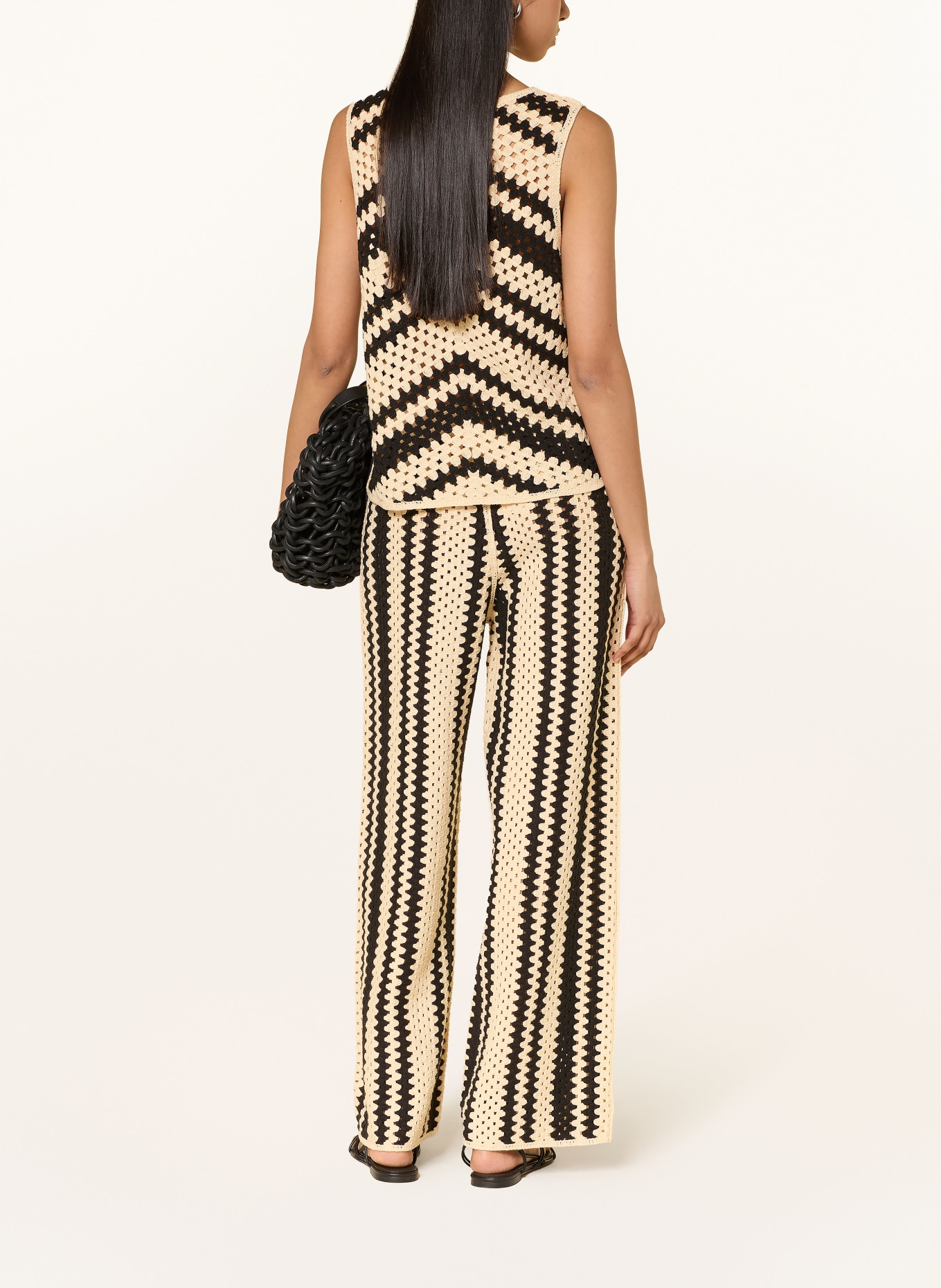 SUNCOO Gehaakte top PISSARO: BEIGE / ZWART