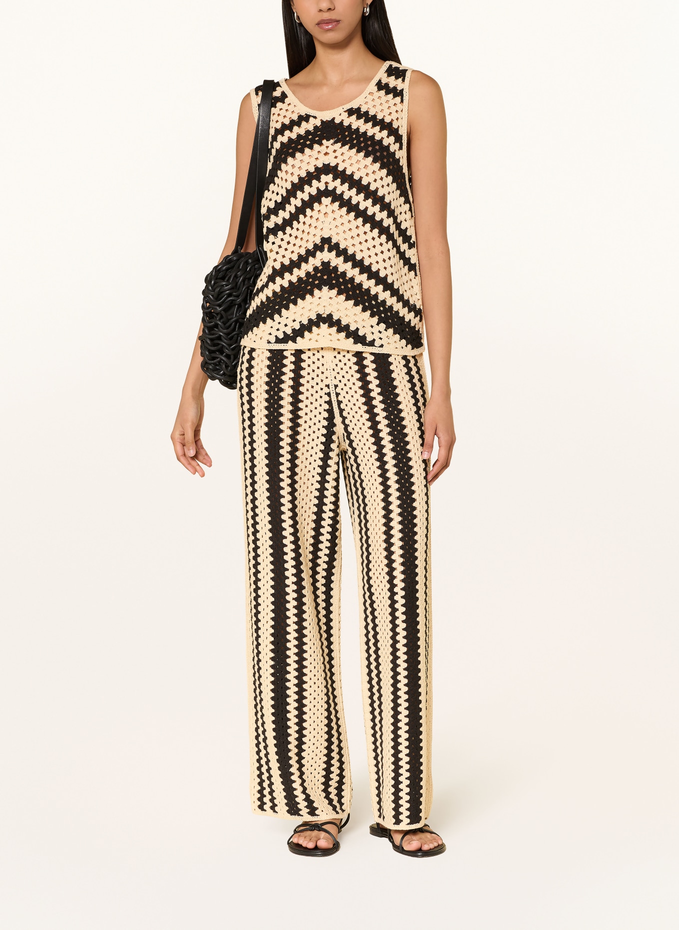 SUNCOO Gehaakte top PISSARO: BEIGE / ZWART