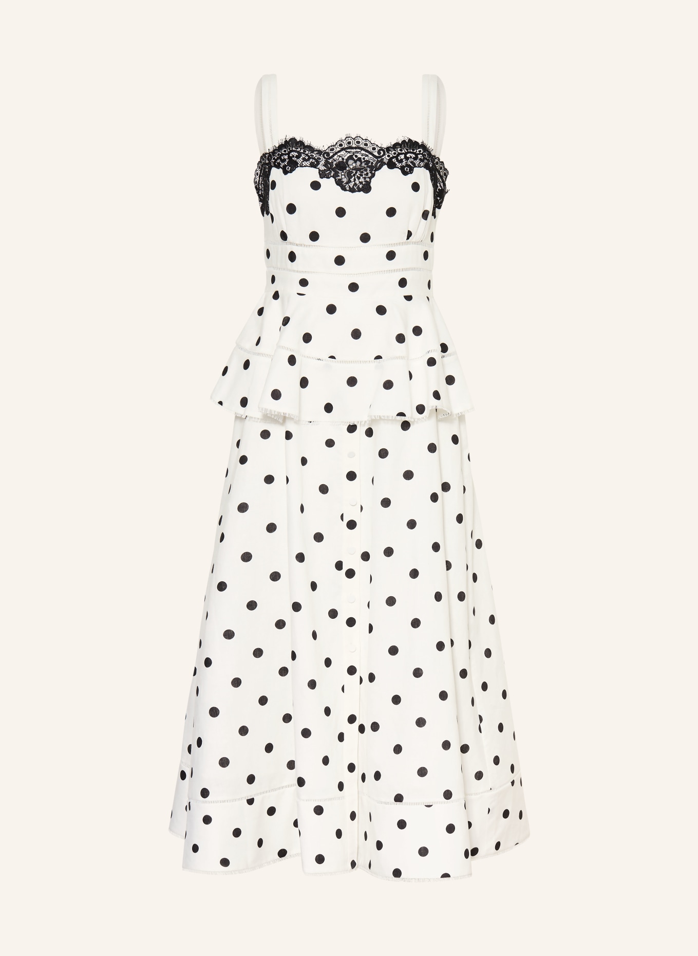 self-portrait Kleid mit Leinen und Spitze: WEISS / SCHWARZ