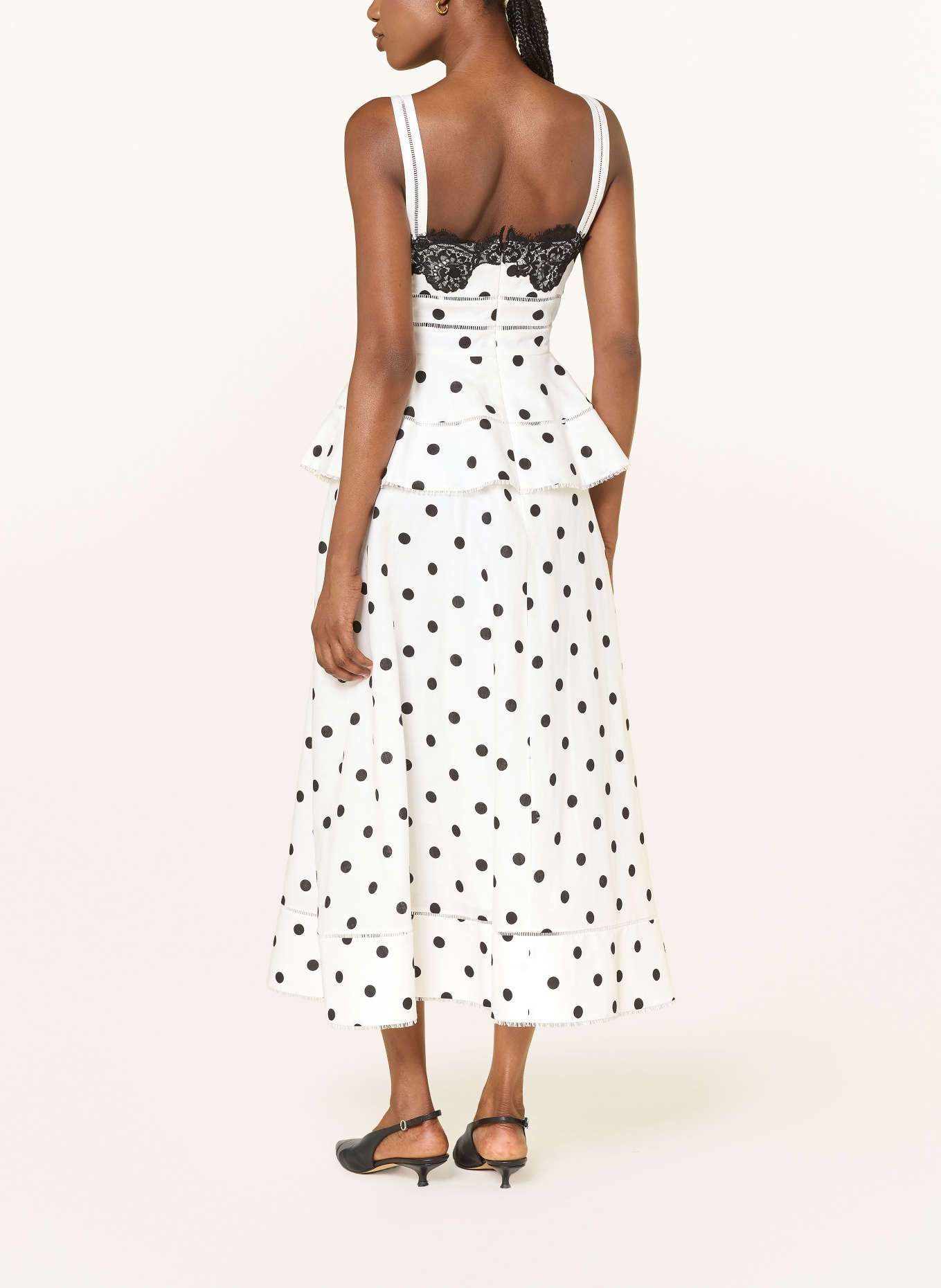 self-portrait Kleid mit Leinen und Spitze: WEISS / SCHWARZ