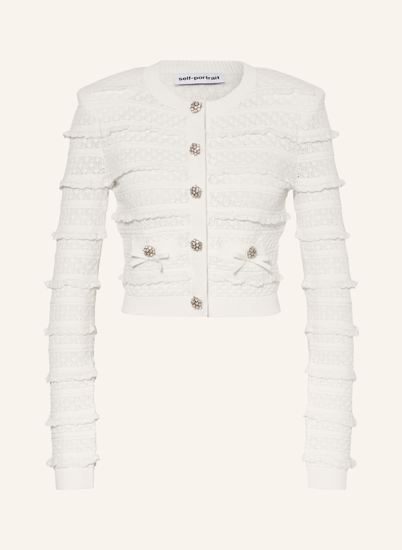 self-portrait Krátký svetr s ozdobnými kamínky a volánky: BÍLÁ