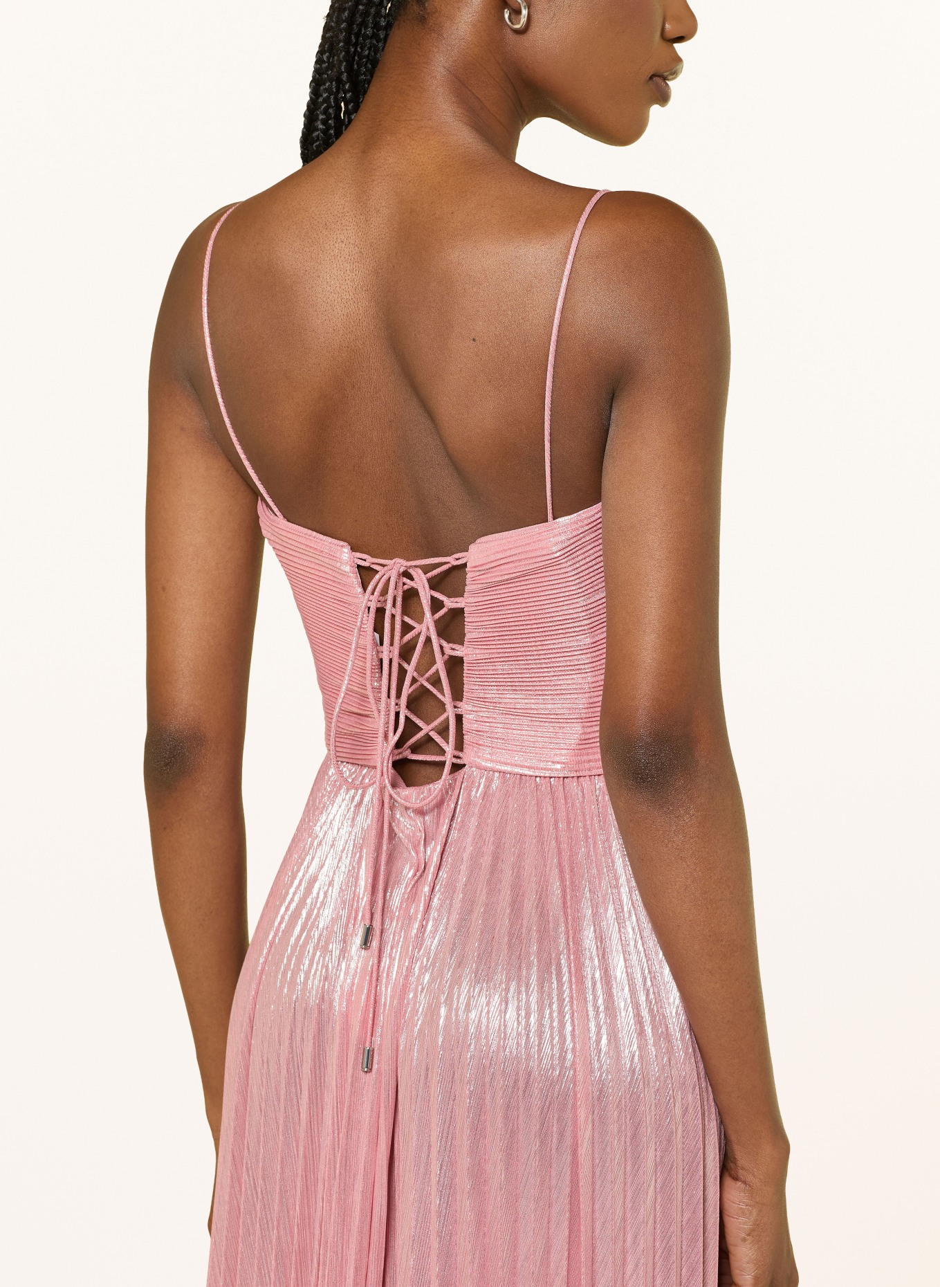 RETROFÊTE RHOSYN-avondjurk met plooien: ROZE