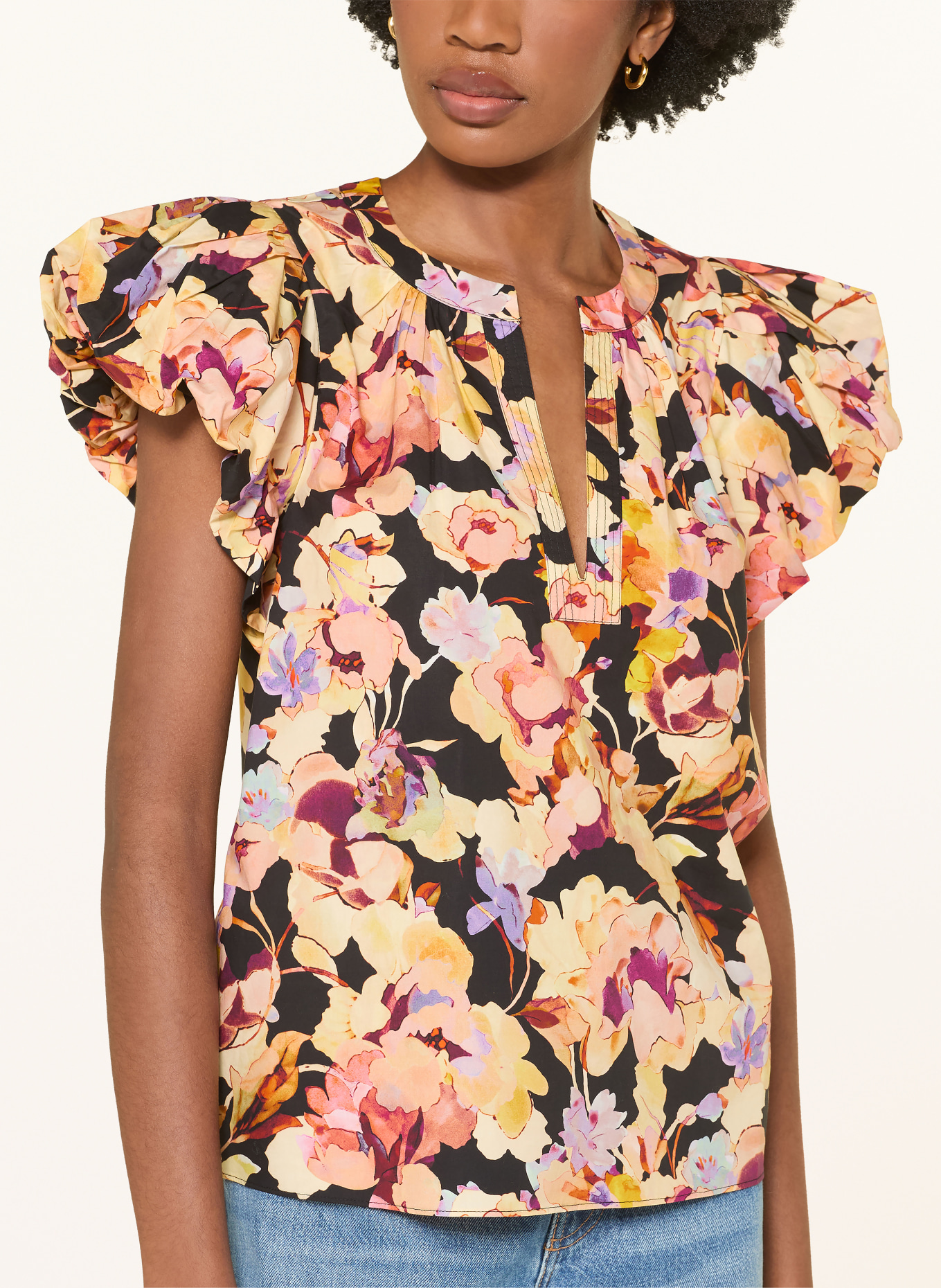 ULLA JOHNSON Blusenshirt ABRIL: HELLGELB / LILA / SCHWARZ