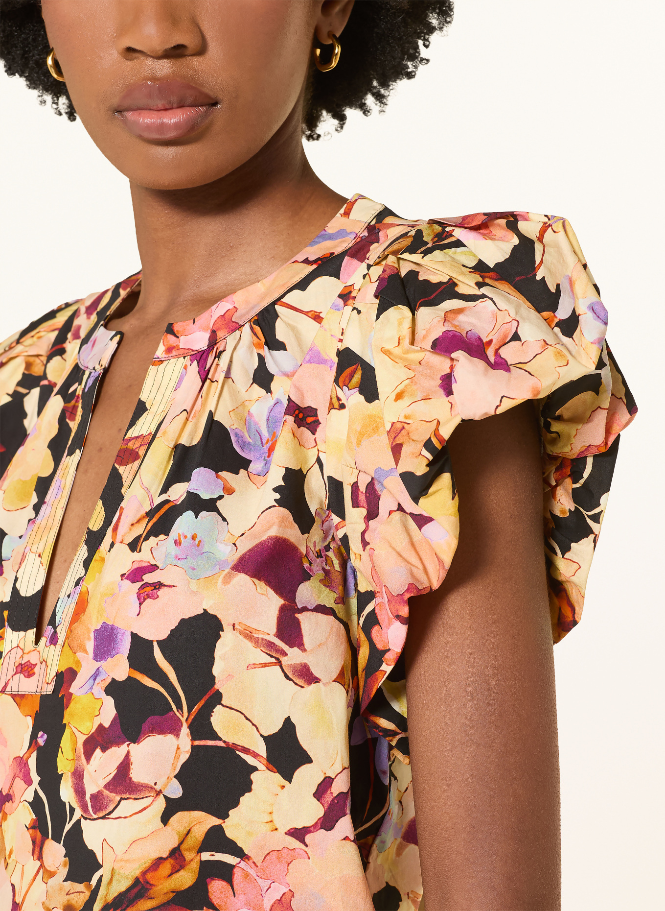 ULLA JOHNSON Blusenshirt ABRIL: HELLGELB / LILA / SCHWARZ