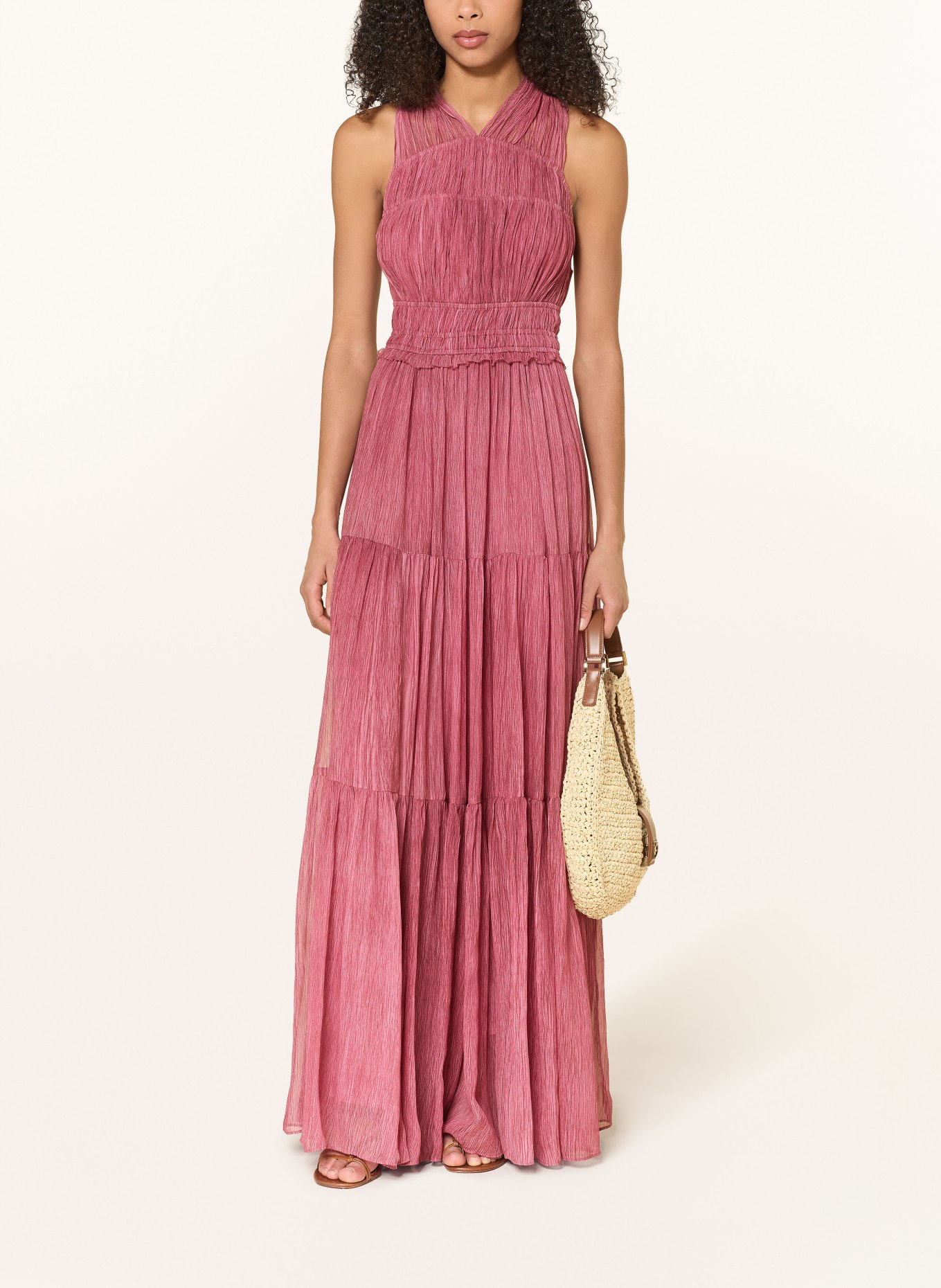 ULLA JOHNSON Seidenkleid FREESIA mit Plissees: FUCHSIA