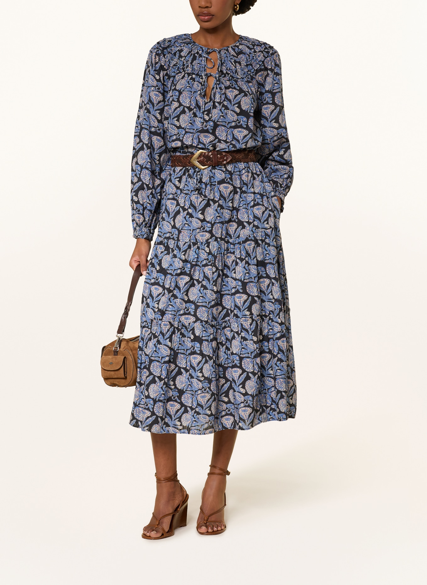 ULLA JOHNSON BLOES FLORELLE met ruches: DONKERBLAUW / LICHTROOD / BLAUW