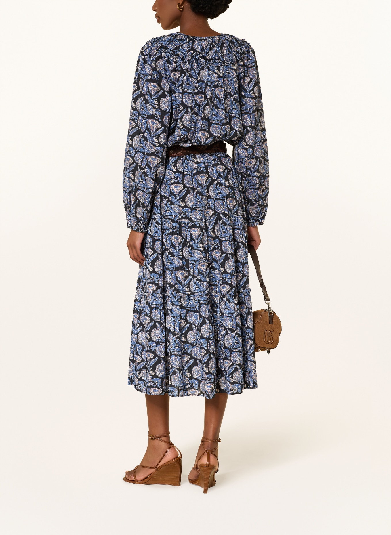 ULLA JOHNSON BLOES FLORELLE met ruches: DONKERBLAUW / LICHTROOD / BLAUW