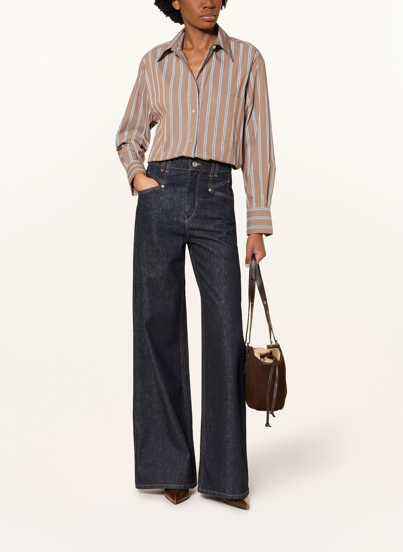 VINCE Hemdbluse: BRAUN / HELLBLAU / SCHWARZ