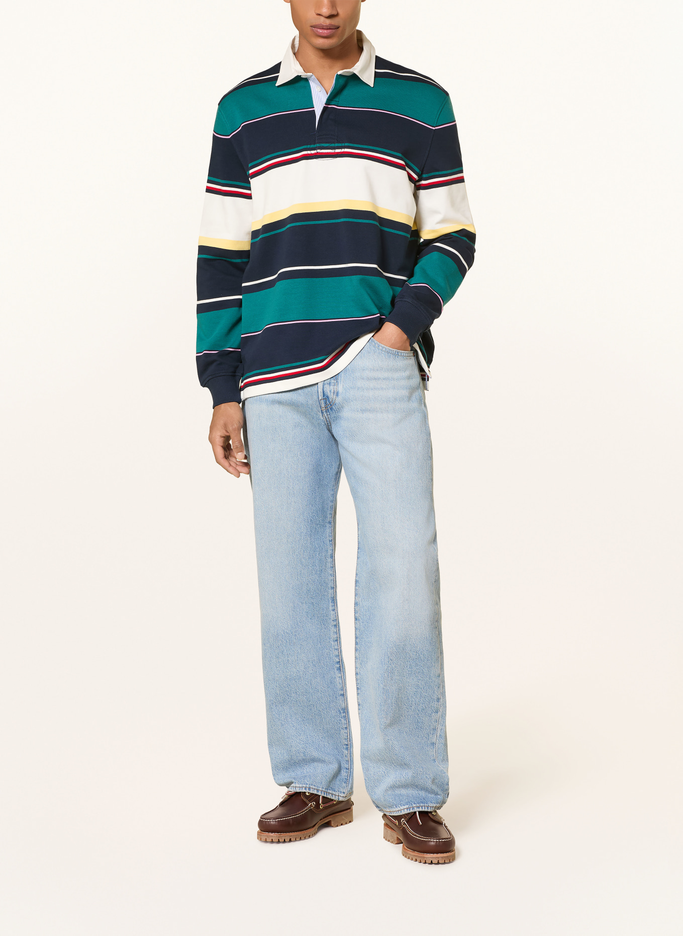 TOMMY JEANS Rugbyshirt: DUNKELBLAU / PETROL / WEISS