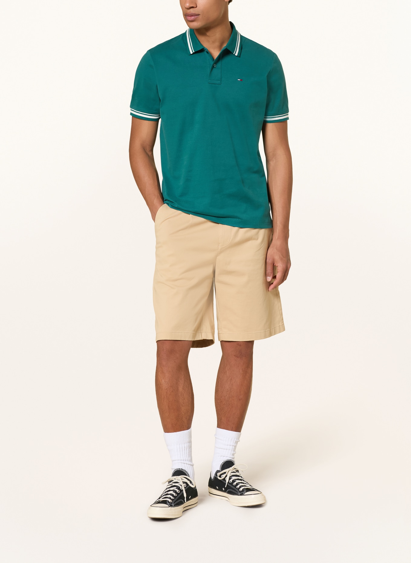 TOMMY JEANS Jersey-Poloshirt: PETROL / WEISS