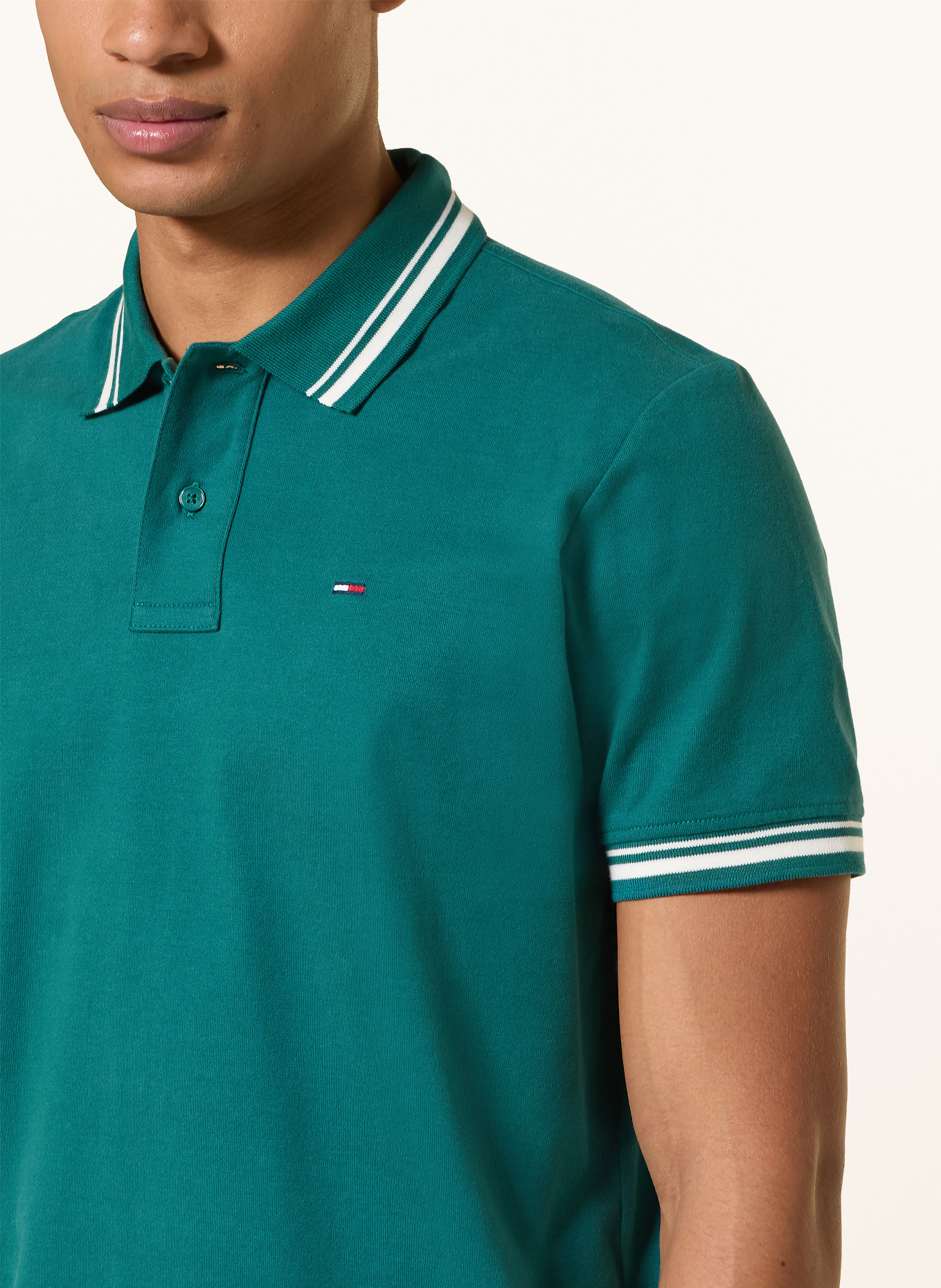 TOMMY JEANS Jersey-Poloshirt: PETROL / WEISS
