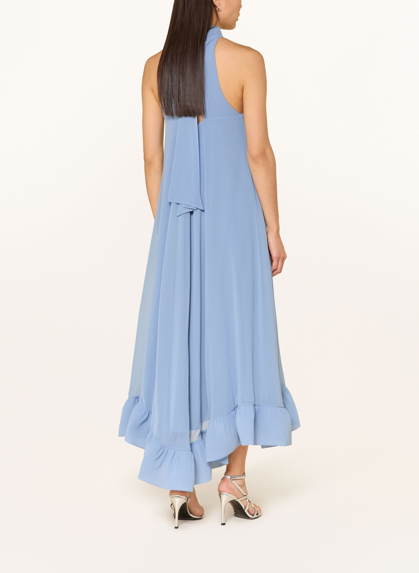 APART Evening gown with flounces: BLUE GRAY