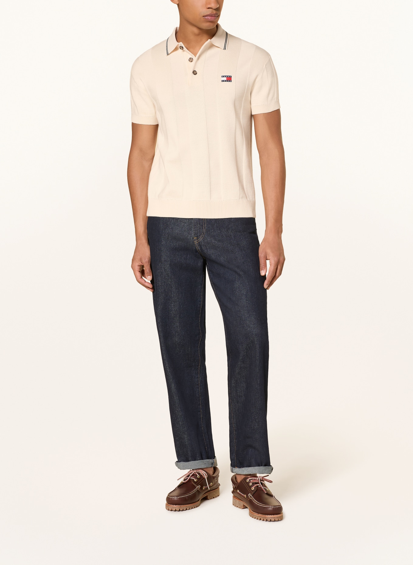 TOMMY JEANS Polo en maille: CRÈME / BLEU FONCÉ