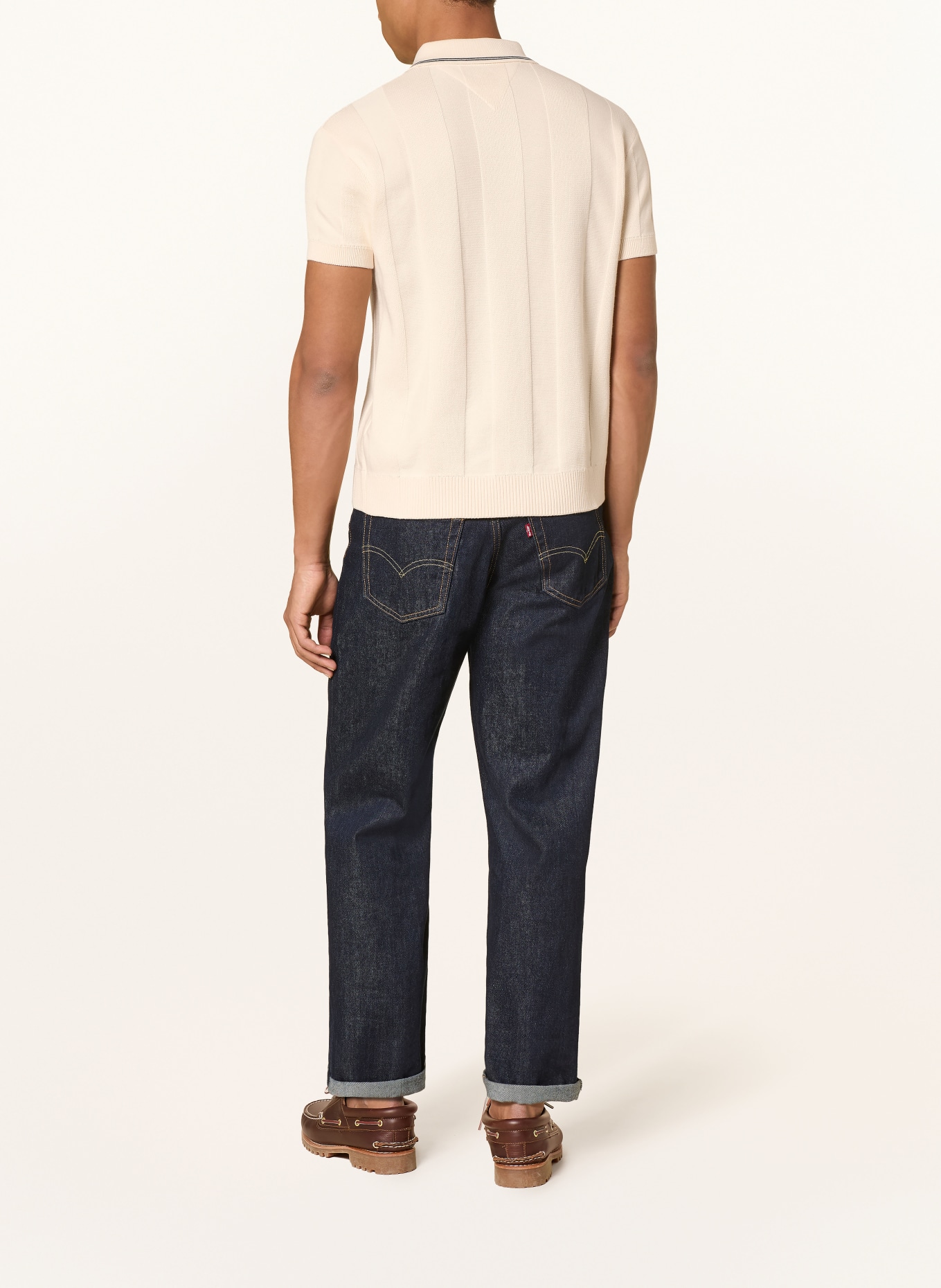 TOMMY JEANS Polo en maille: CRÈME / BLEU FONCÉ