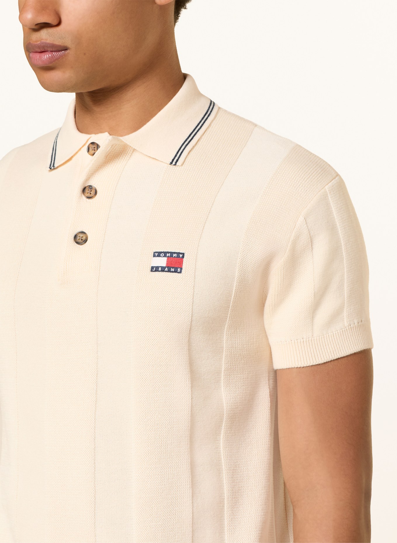 TOMMY JEANS Polo en maille: CRÈME / BLEU FONCÉ