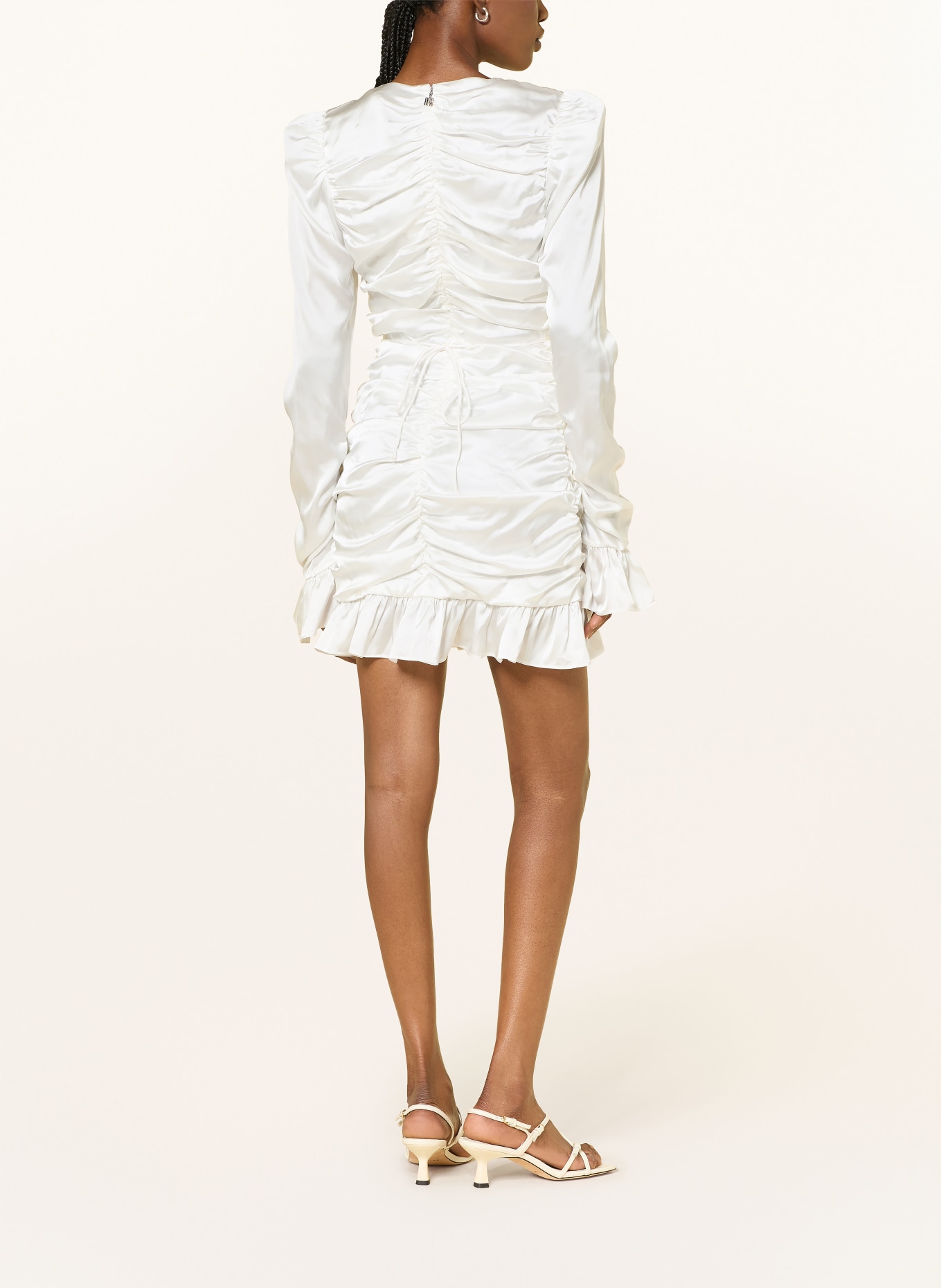 ROTATE Satijnen cocktailjurk met ruches: ECRU