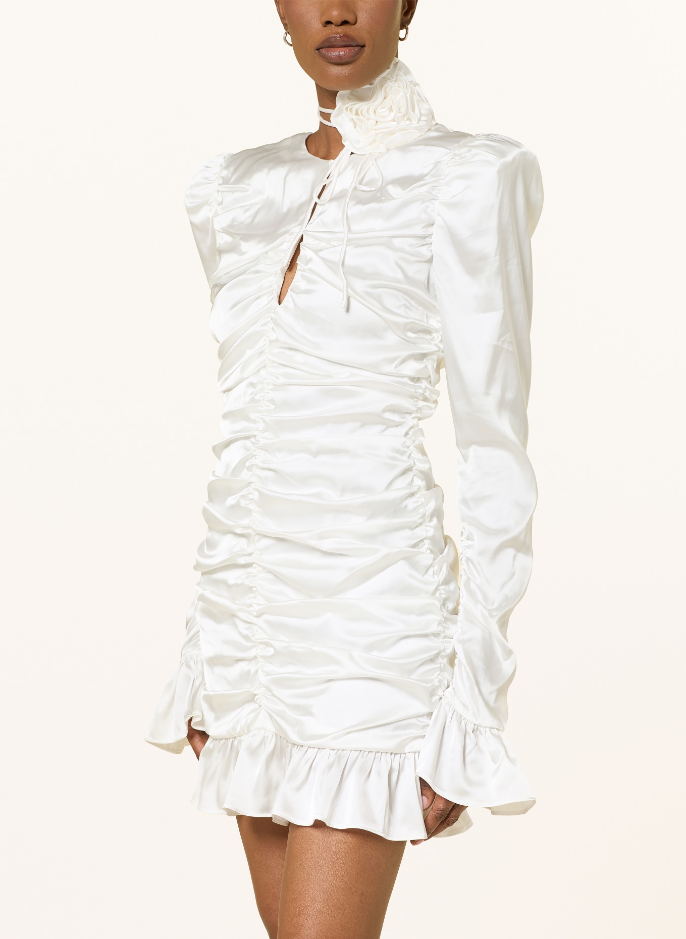 ROTATE Satijnen cocktailjurk met ruches: ECRU