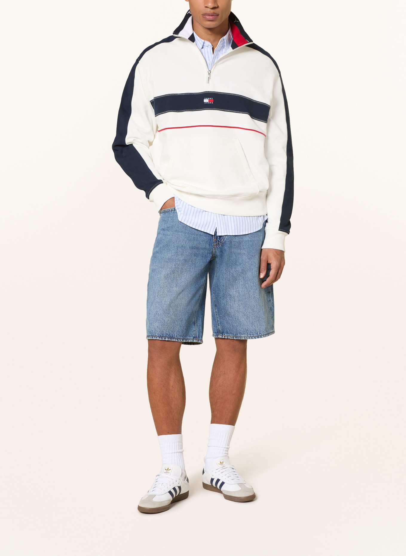 TOMMY JEANS Sweat-Troyer: ECRU / ROT / DUNKELBLAU