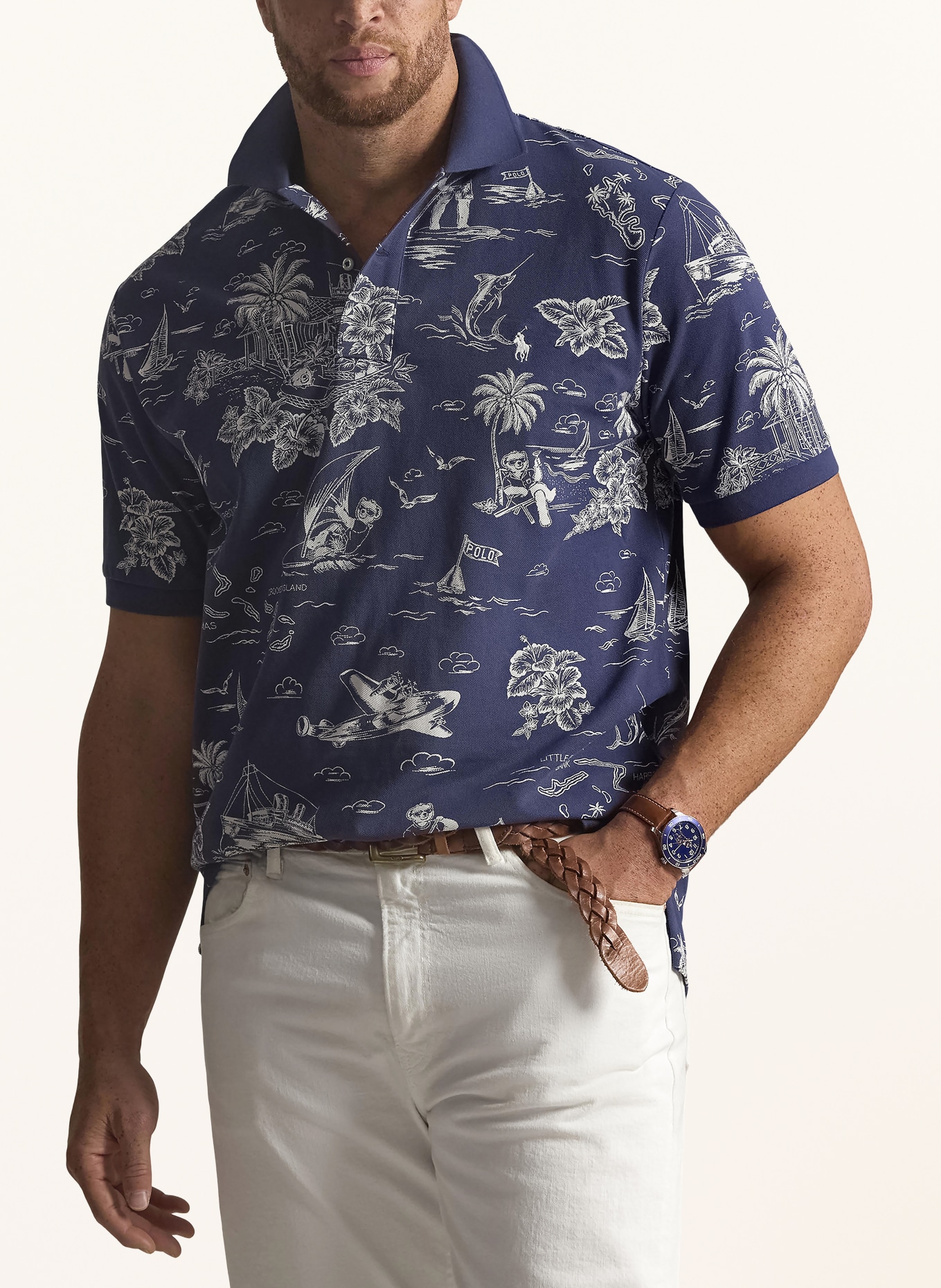 POLO RALPH LAUREN Big & Tall Polo en tricot: BLEU / CRÈME