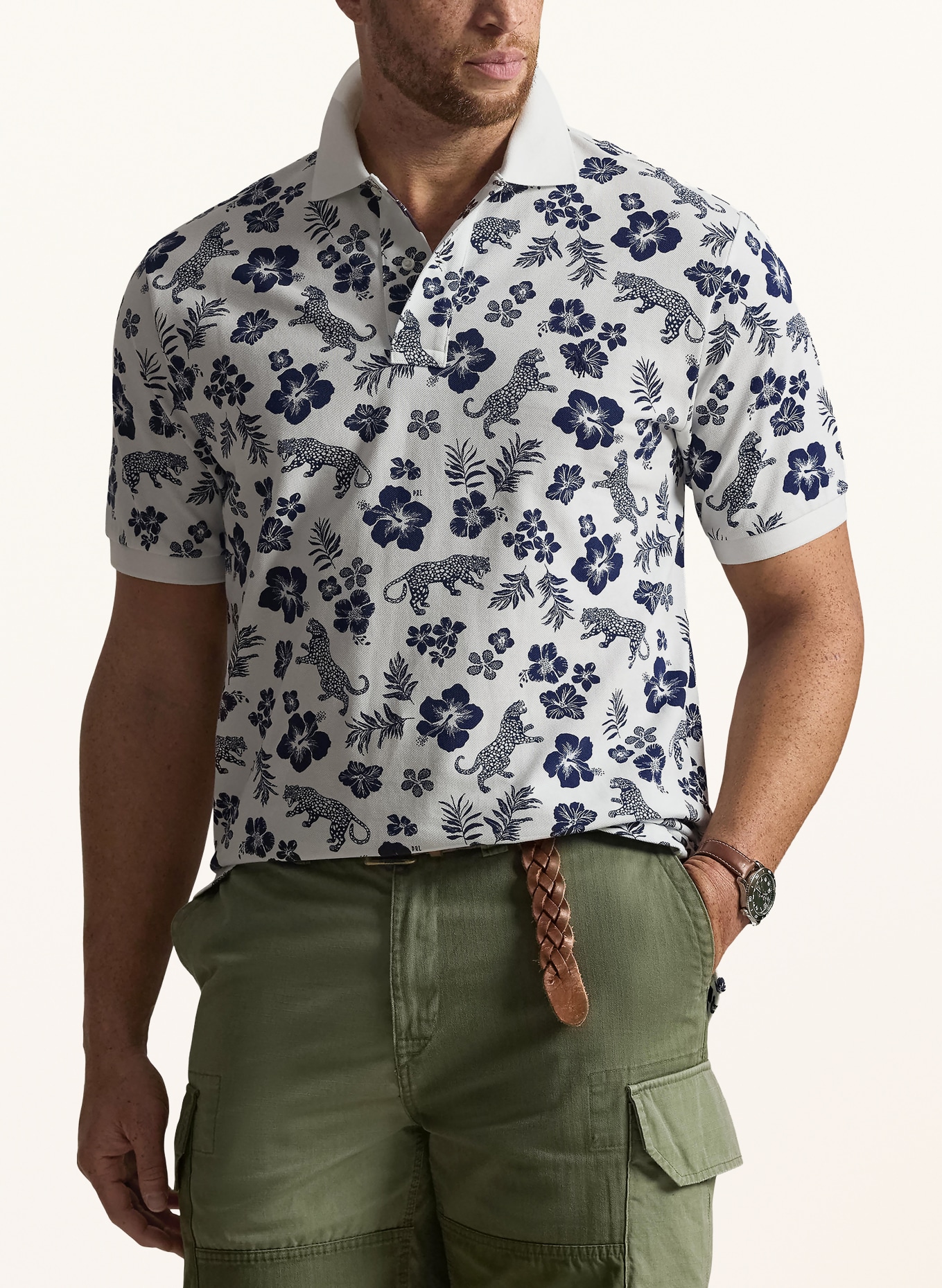 POLO RALPH LAUREN Big & Tall Polo piqué: BLANC / BLEU FONCÉ