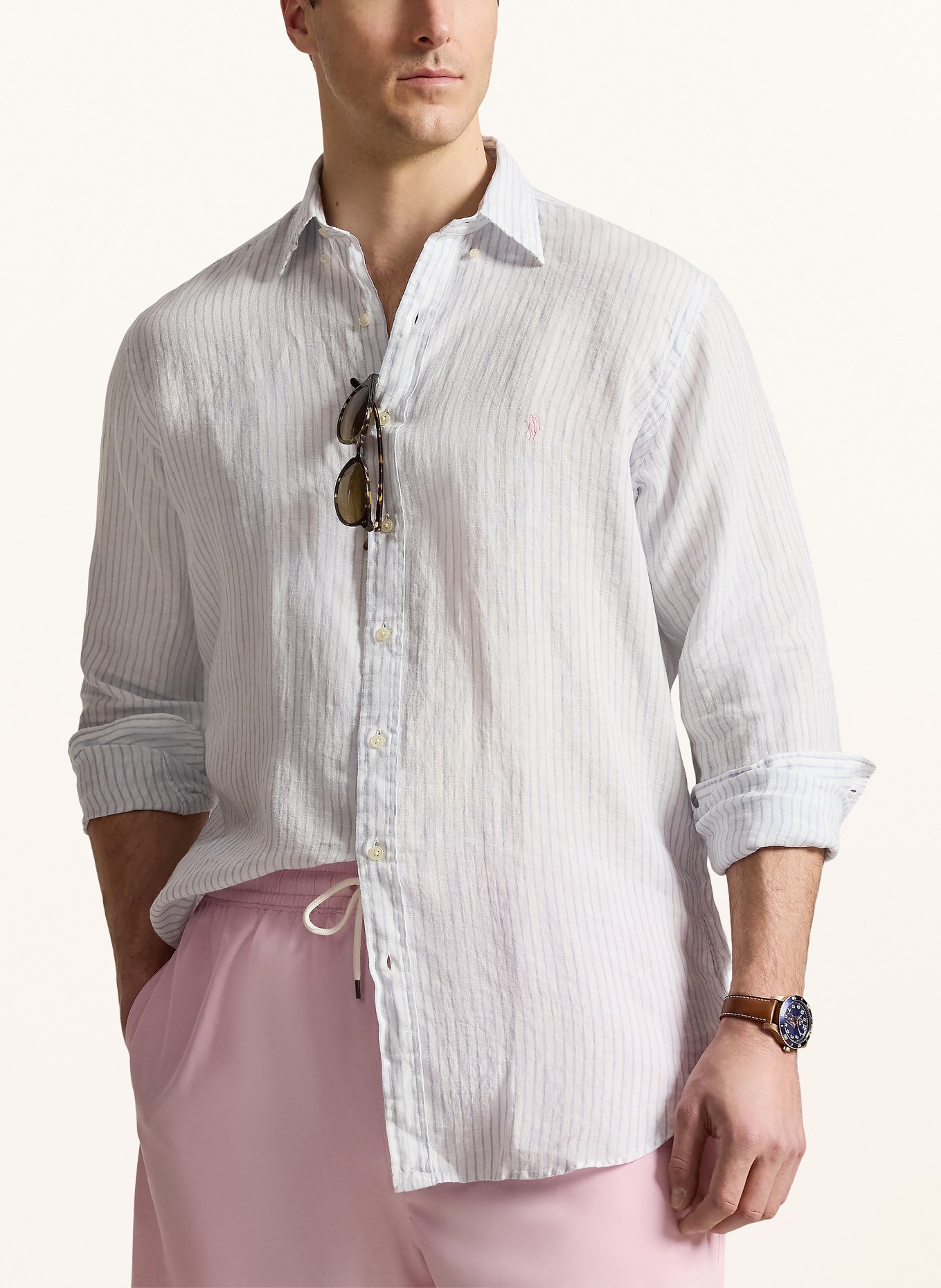 POLO RALPH LAUREN Big & Tall chemise en lin: BLANC / BLEU CLAIR