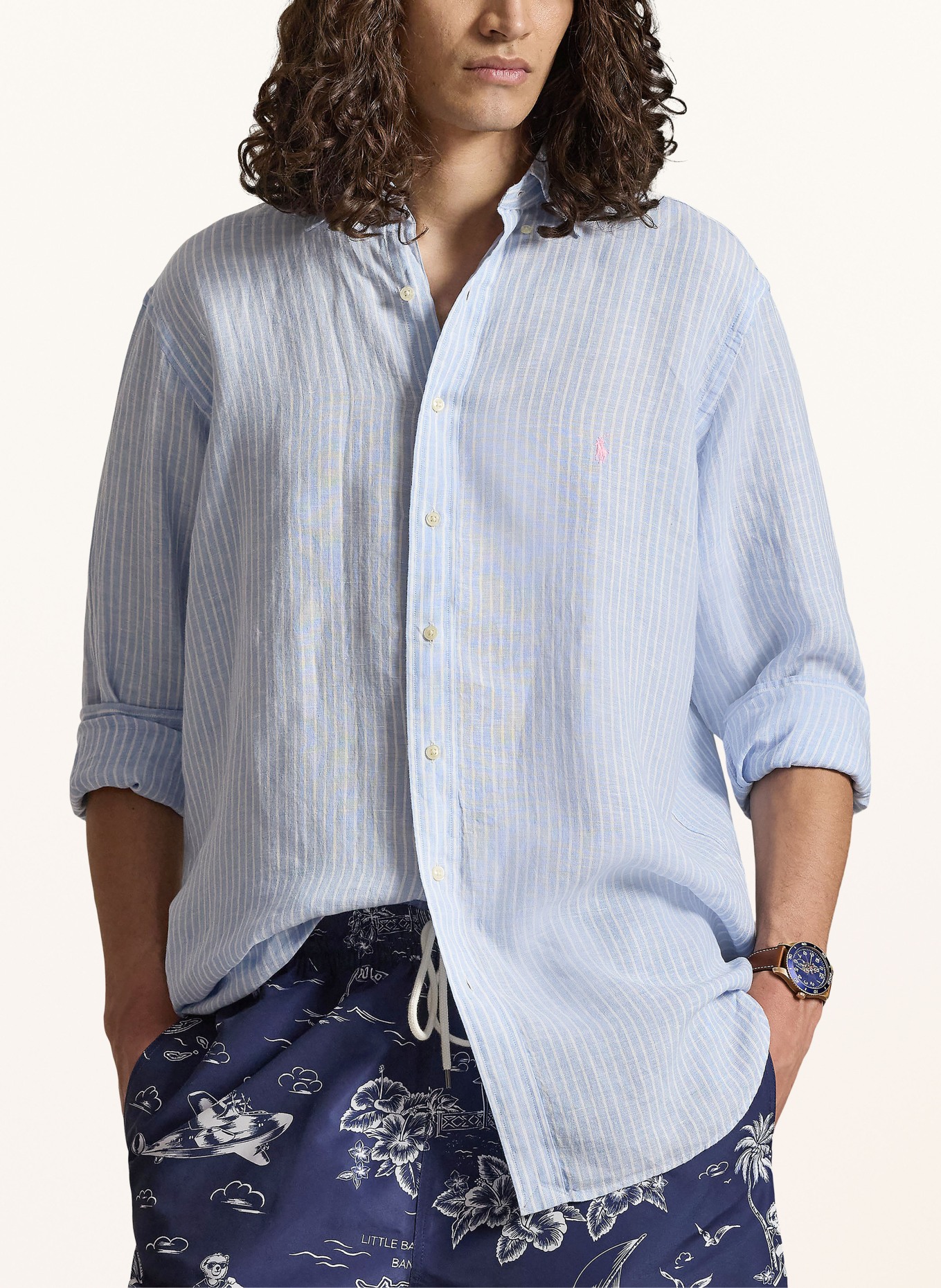 POLO RALPH LAUREN Big & Tall Leinenhemd: HELLBLAU / WEISS